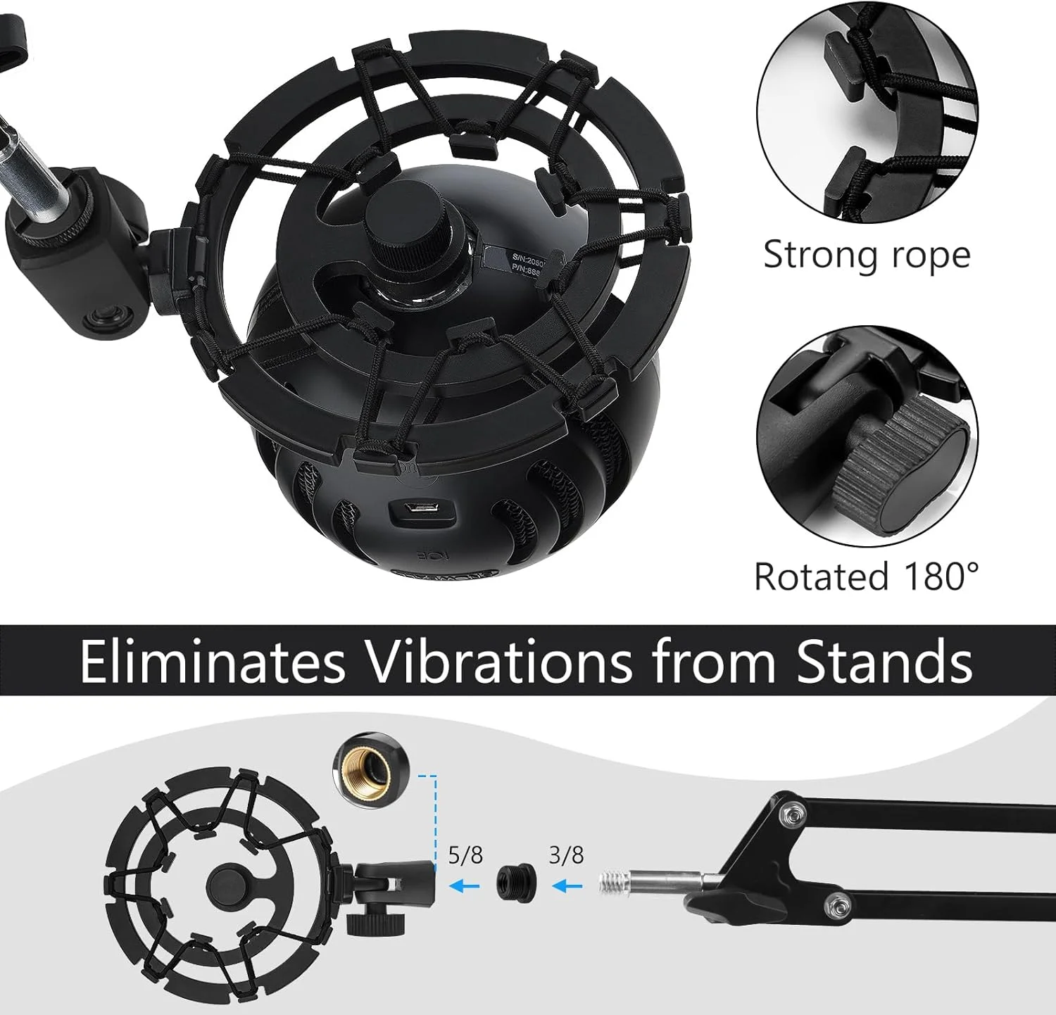 لرزه گیر میکروفون Geekria for Creators سازگار با Blue Yeti, Yeti X, Yeti Pro, Yeticaster, Snowball, Snowball ICE، گیره آداپتور ضد لرزش میکروفون مشکی