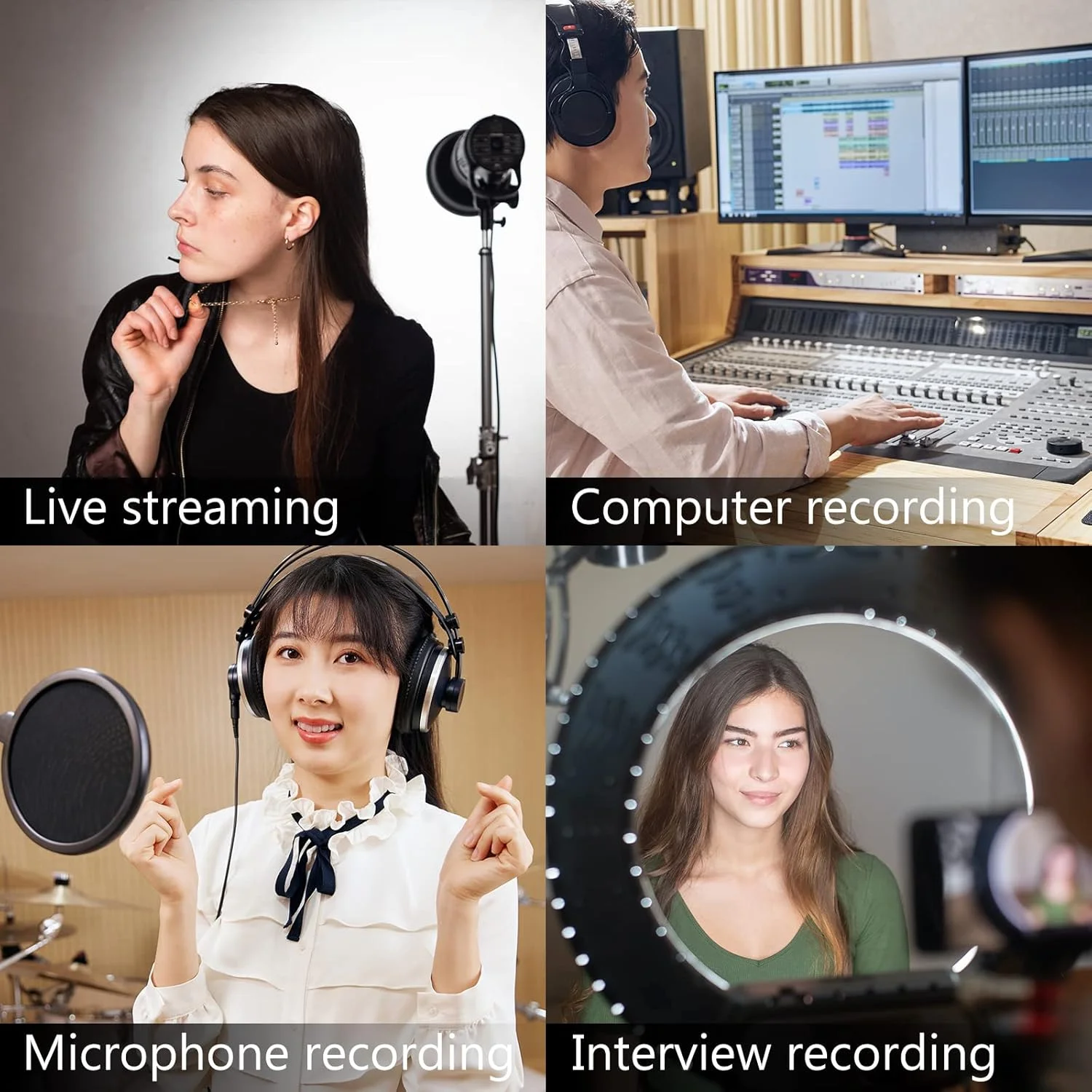 لرزه گیر میکروفون Geekria for Creators سازگار با Blue Yeti, Yeti X, Yeti Pro, Yeticaster, Snowball, Snowball ICE، گیره آداپتور ضد لرزش میکروفون مشکی