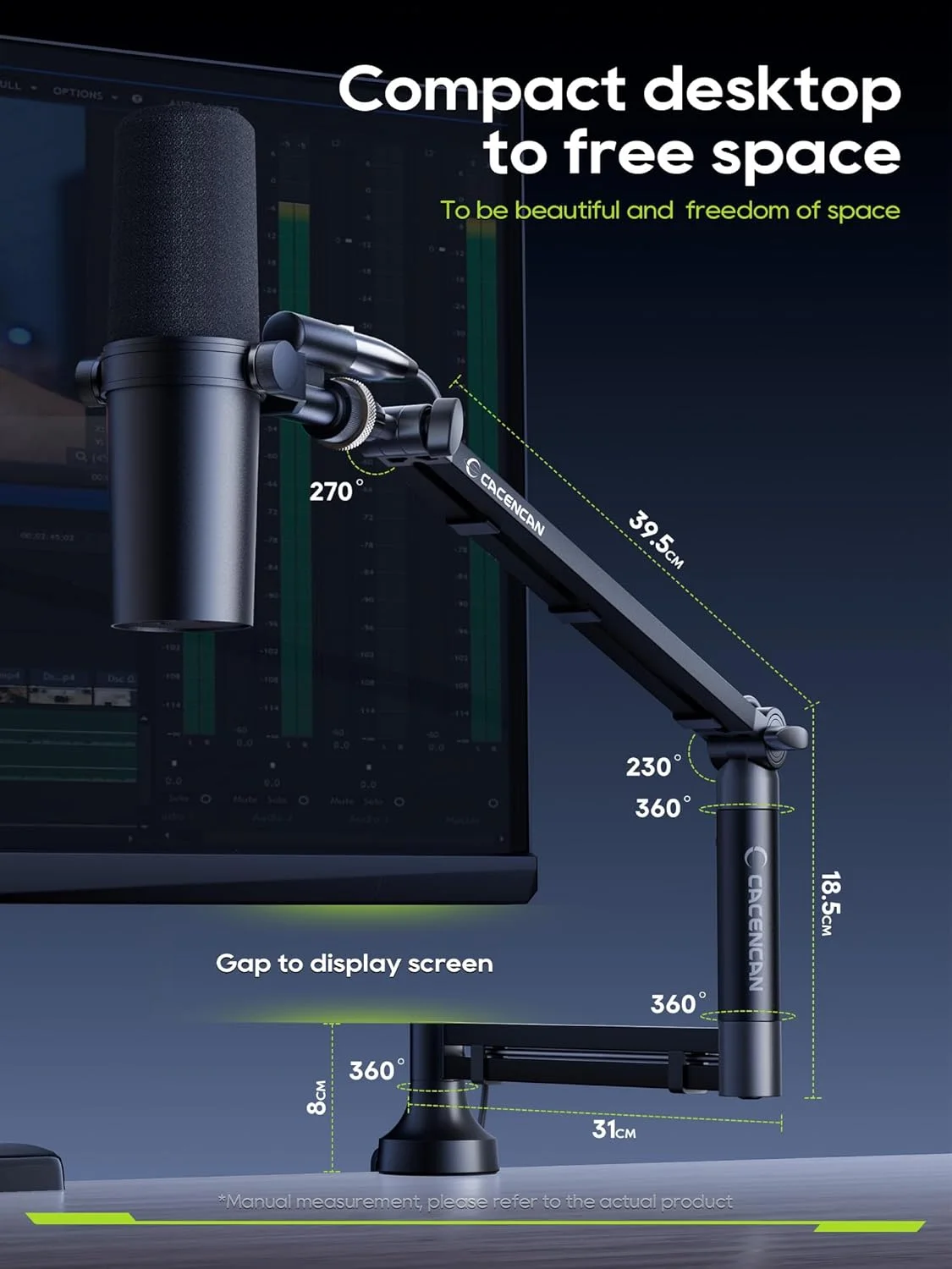 بازوی میکروفون M05 Pro، پایه میکروفون با قابلیت چرخش 360 درجه با گیره رومیزی، بازوی میکروفون تاشو با آداپتور پیچ 3/8 اینچ به 5/8 اینچ، بازوی میکروفون برای پخش زنده، بازی (مشکی)