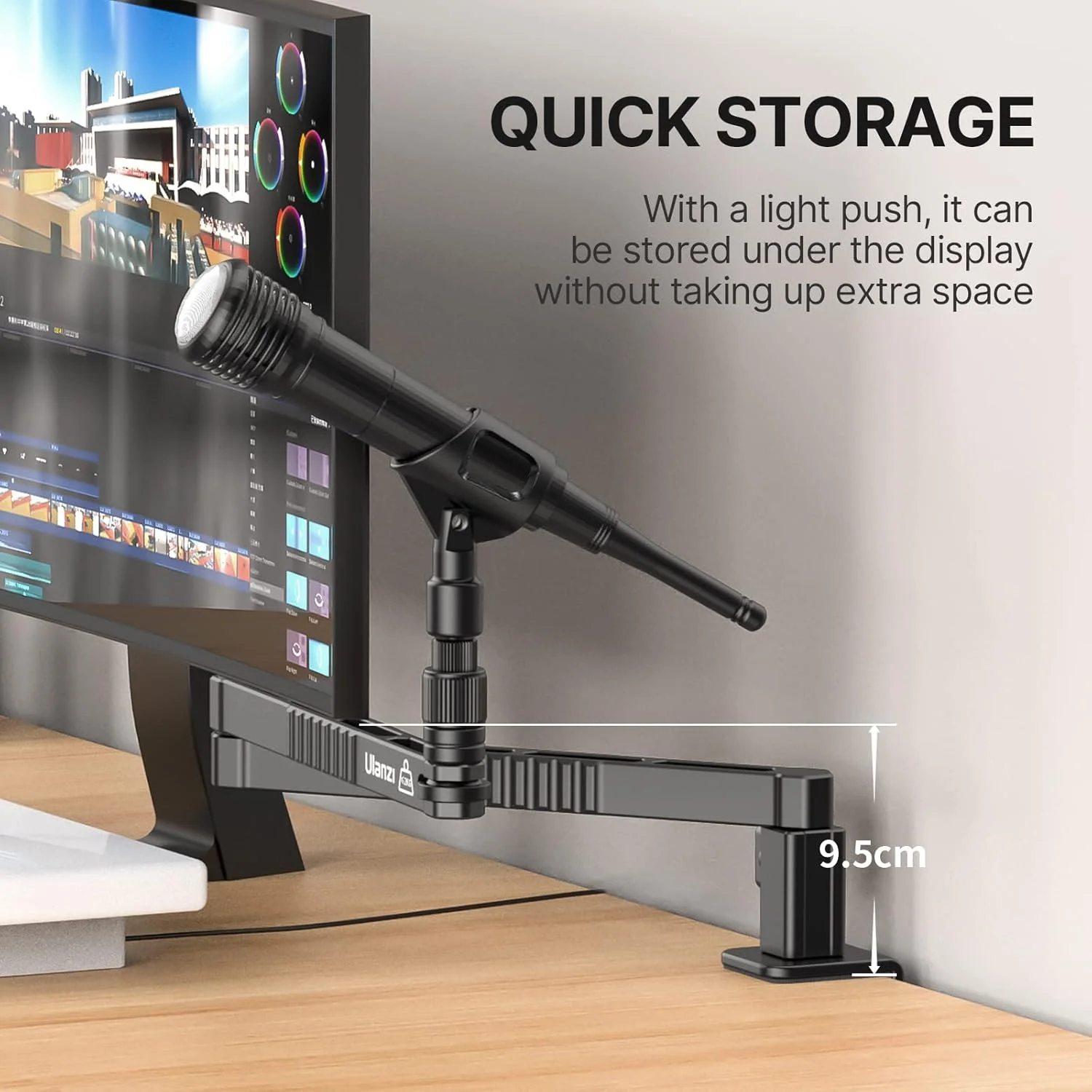 بازوی میکروفون کم ارتفاع ULANZI LS26، پایه رومیزی بازوی میکروفون آلومینیومی، بازوی پایین میکروفون تاشو با قابلیت چرخش 360 درجه برای استودیو پادکست/استریمینگ/بازی/رادیو با گیره میکروفون پیچ 1/4 اینچ 3/8 اینچ 5/8 اینچ برای اکثر میکروفون ها