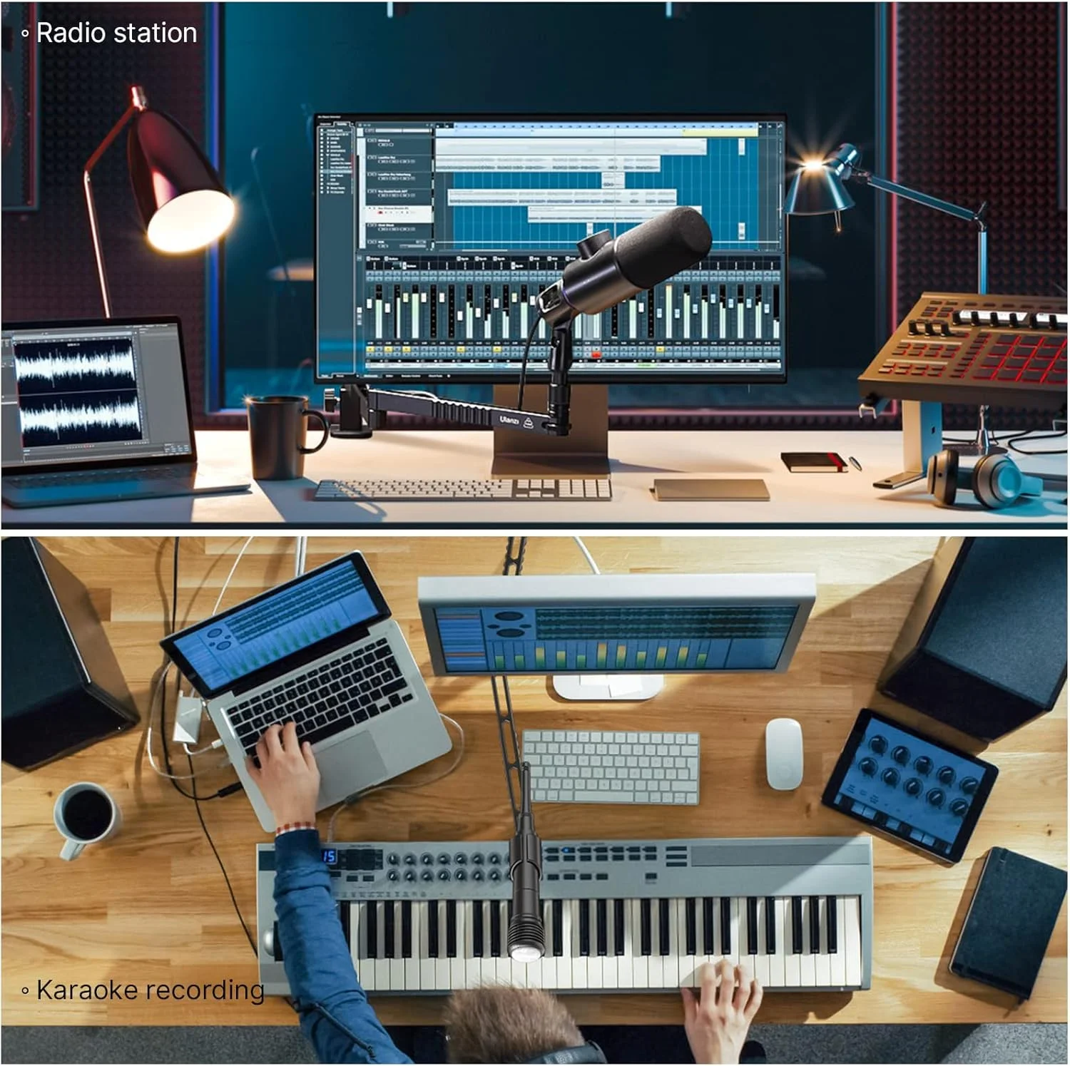 بازوی میکروفون کم ارتفاع ULANZI LS26، پایه رومیزی بازوی میکروفون آلومینیومی، بازوی پایین میکروفون تاشو با قابلیت چرخش 360 درجه برای استودیو پادکست/استریمینگ/بازی/رادیو با گیره میکروفون پیچ 1/4 اینچ 3/8 اینچ 5/8 اینچ برای اکثر میکروفون ها