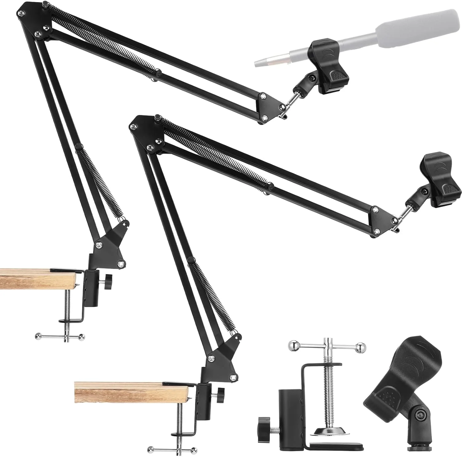 Leinuosen 2 عدد بازوی میکروفون بوم پایه میکروفون رومیزی با گیره نصب پیچ 3/8 اینچی آداپتور پایه میکروفون قابل نگهداری نگهدارنده میکروفون برای میکروفون های سبک پادکست بازی ضبط