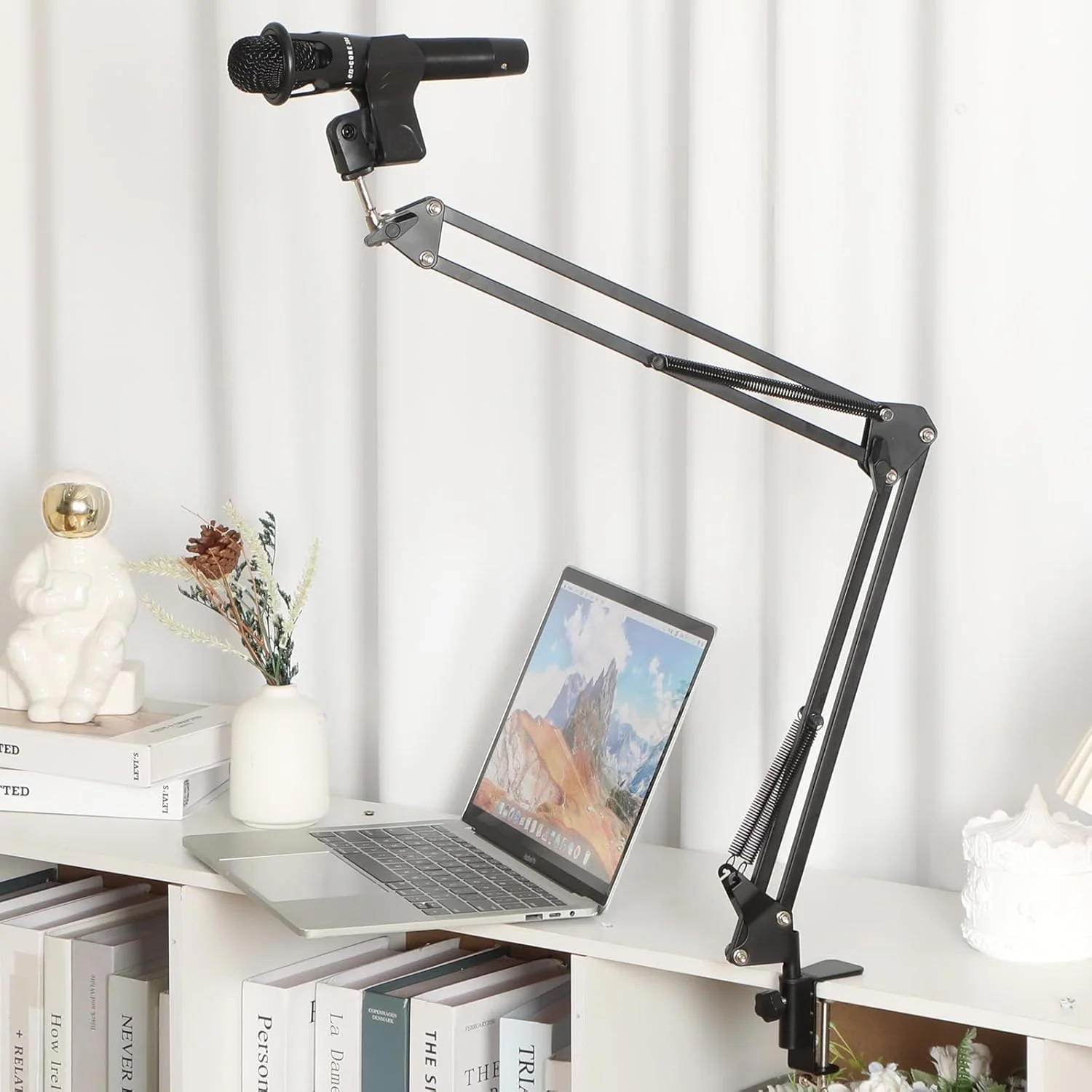 Leinuosen 2 عدد بازوی میکروفون بوم پایه میکروفون رومیزی با گیره نصب پیچ 3/8 اینچی آداپتور پایه میکروفون قابل نگهداری نگهدارنده میکروفون برای میکروفون های سبک پادکست بازی ضبط