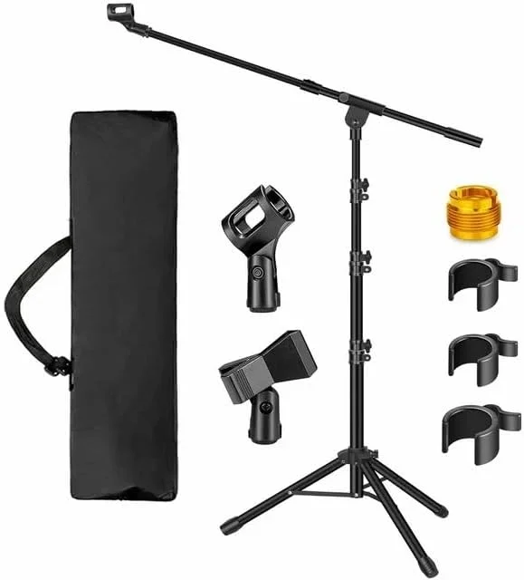 پایه میکروفون سه پایه بوم بازویی ارتقا یافته با کیف حمل، 2 گیره میکروفون و 1 آداپتور پیچی برای نصب میکروفون برای آواز خواندن، پادکست و غیره پایه میکروفون سه پایه بوم بازویی ارتقا یافته با کیف حمل، 2 گیره میکروفون و 1 آداپتور پیچی برای نصب میکروفون برای آواز خواندن، پادکست و غیره
