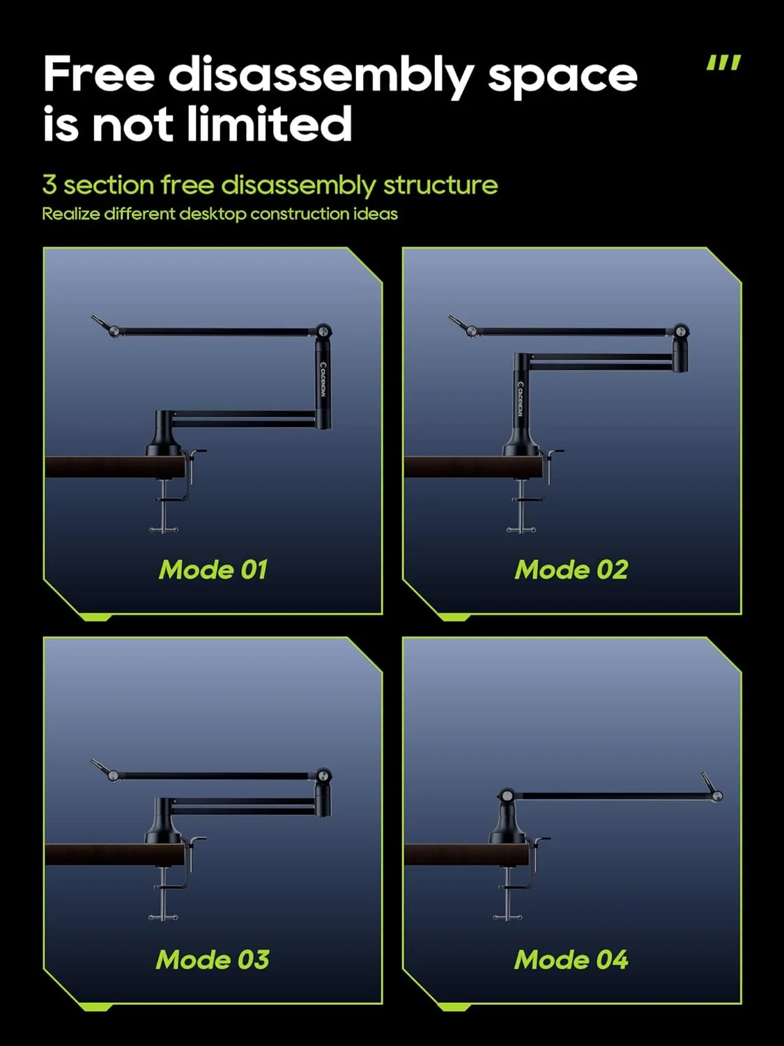 بازوی میکروفون M05 Pro، پایه میکروفون با قابلیت چرخش 360 درجه با گیره رومیزی، بازوی میکروفون تاشو با آداپتور پیچ 3/8 اینچ به 5/8 اینچ، بازوی میکروفون برای پخش زنده، بازی (مشکی)