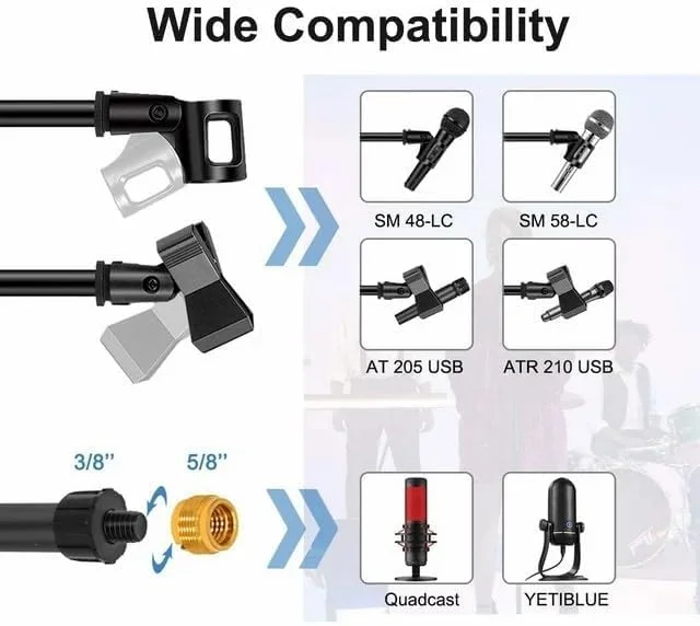 پایه میکروفون سه پایه بوم بازویی ارتقا یافته با کیف حمل، 2 گیره میکروفون و 1 آداپتور پیچی برای نصب میکروفون برای آواز خواندن، پادکست و غیره پایه میکروفون سه پایه بوم بازویی ارتقا یافته با کیف حمل، 2 گیره میکروفون و 1 آداپتور پیچی برای نصب میکروفون برای آواز خواندن، پادکست و غیره