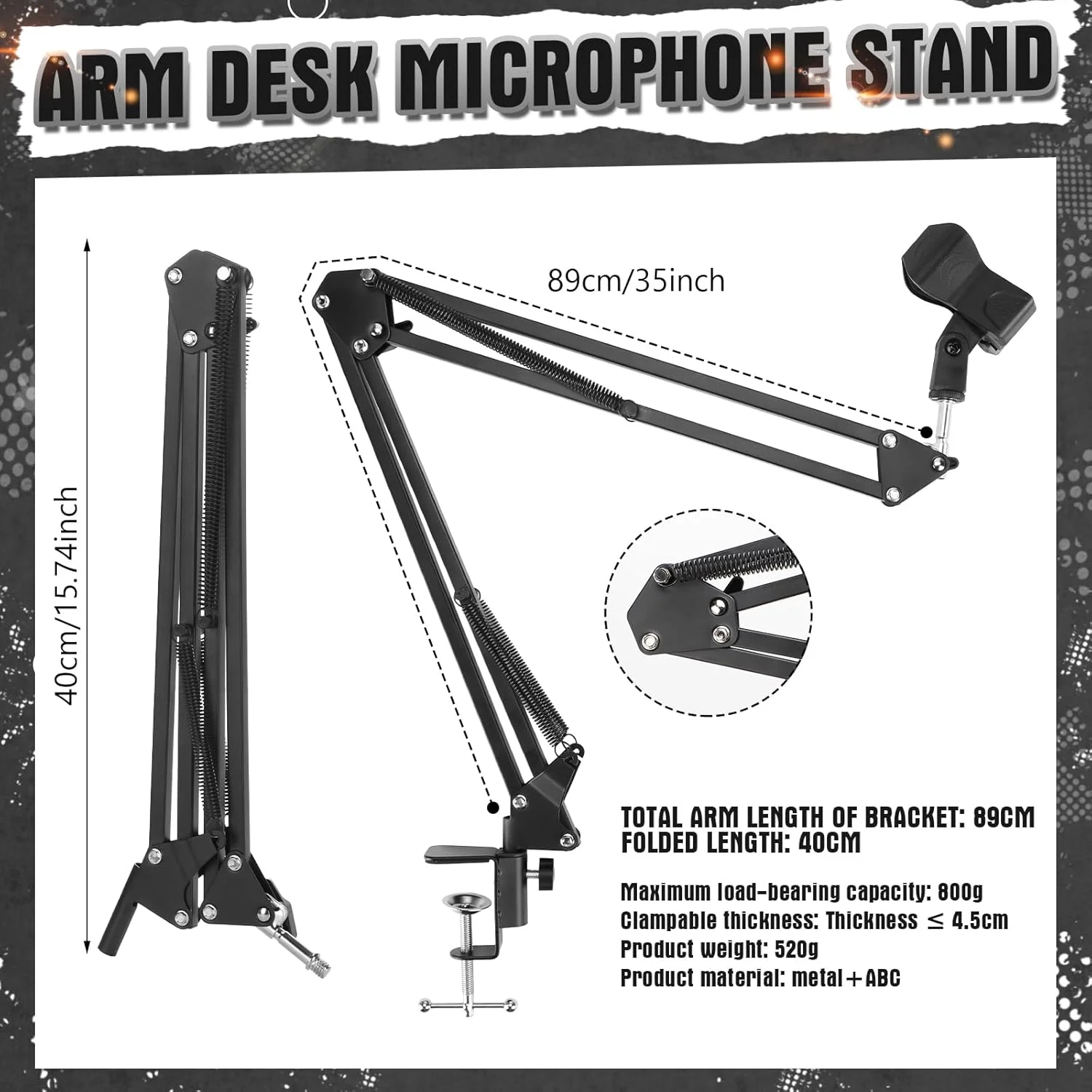 Leinuosen 2 عدد بازوی میکروفون بوم پایه میکروفون رومیزی با گیره نصب پیچ 3/8 اینچی آداپتور پایه میکروفون قابل نگهداری نگهدارنده میکروفون برای میکروفون های سبک پادکست بازی ضبط