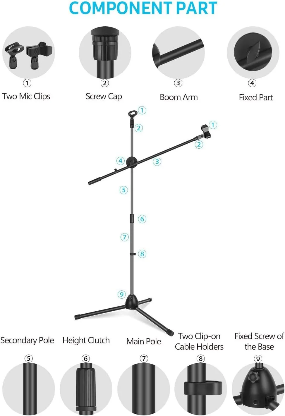 پایه میکروفون کادنس، پایه میکروفون استودیویی دوگانه قابل تنظیم و سنگین (M30 مشکی)
