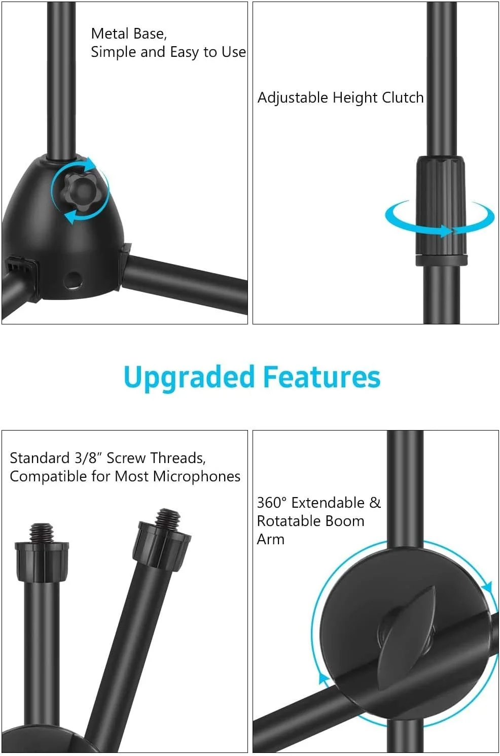 پایه میکروفون کادنس، پایه میکروفون استودیویی دوگانه قابل تنظیم و سنگین (M30 مشکی)