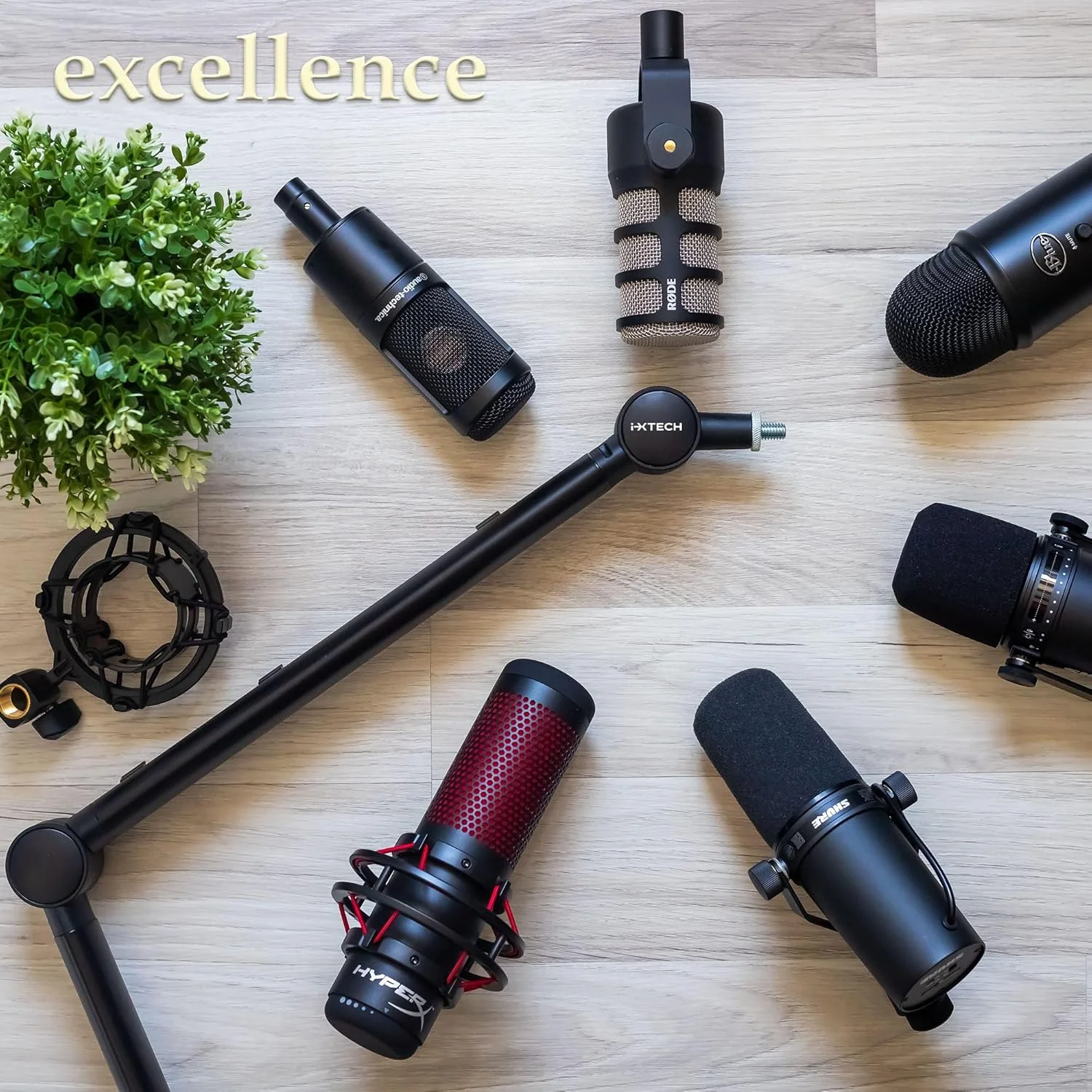 بازوی بوم IXTECH - بازوی میکروفون قابل تنظیم با چرخش 360 درجه - بازوی میکروفون فولادی ضد زنگ محکم، پایه رومیزی، پایه رومیزی - بازوی قیچی تاشو - بازوهای نصب میکروفون پایدار برای استودیوی رادیویی، پادکست، بازی