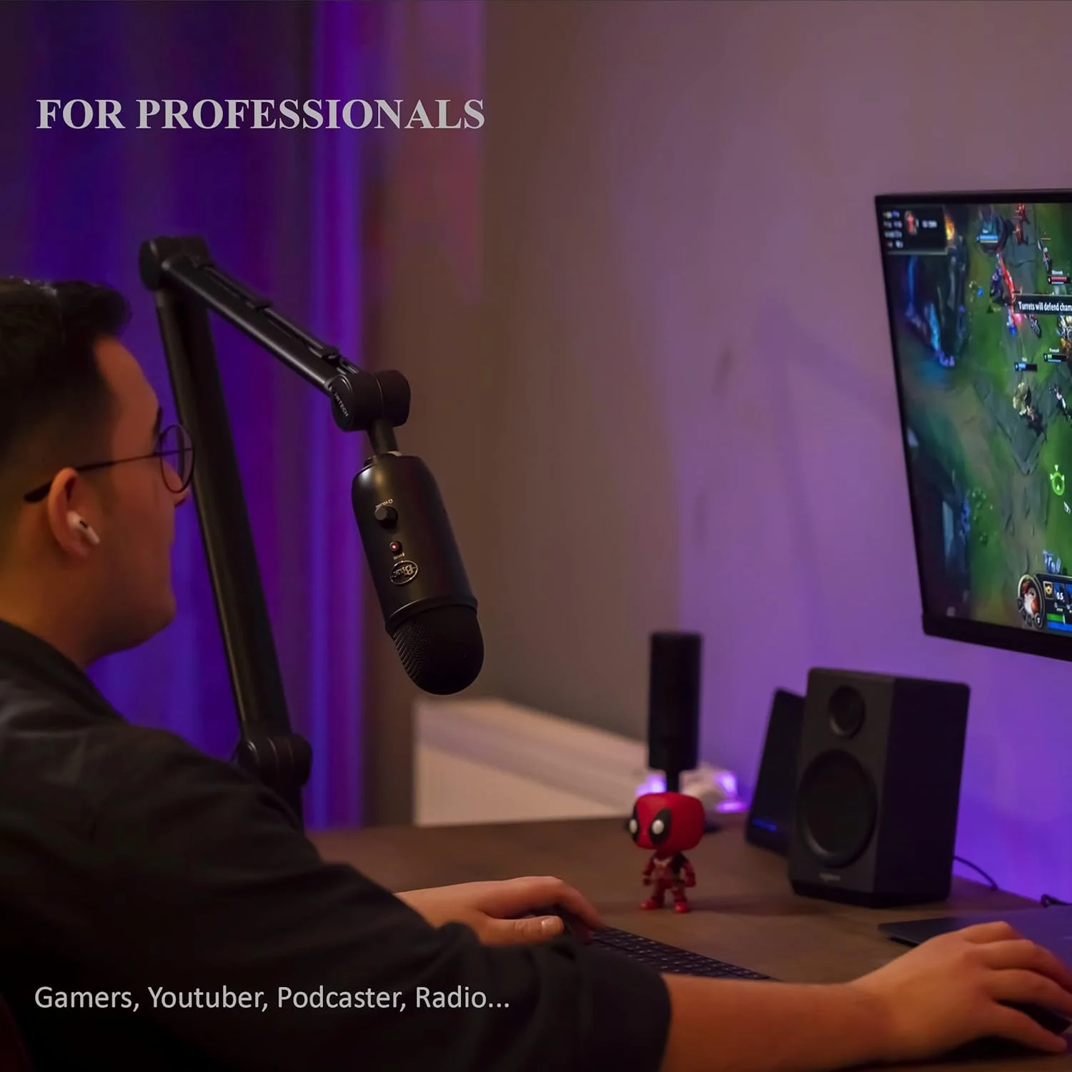 بازوی میکروفون IXTECH با پایه رومیزی، چرخش 360 درجه، قیچی تاشو و قابل تنظیم برای پادکست، بازی های ویدیویی، رادیو و استودیوی صدا، مدل مقاوم و جهانی - Elegance