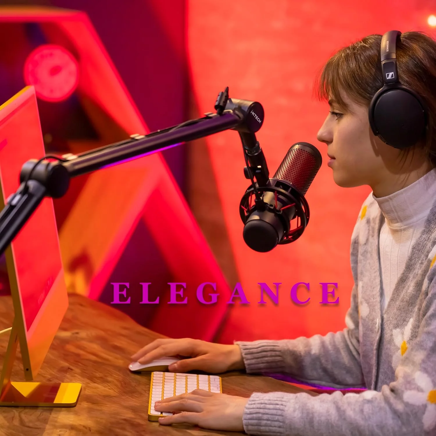 بازوی میکروفون IXTECH با پایه رومیزی، چرخش 360 درجه، قیچی تاشو و قابل تنظیم برای پادکست، بازی های ویدیویی، رادیو و استودیوی صدا، مدل مقاوم و جهانی - Elegance