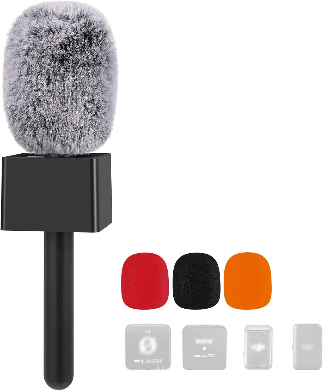 پایه میکروفون برای DJI/Rode/Lark m1/m2، پایه دستی مصاحبه برای میکروفون یقه‌ای با فیلتر پاپ/بادگیر/جعبه پرچم کانال، ریگ میکروفون برای ولاگ، گزارش، پادکست، یوتیوب