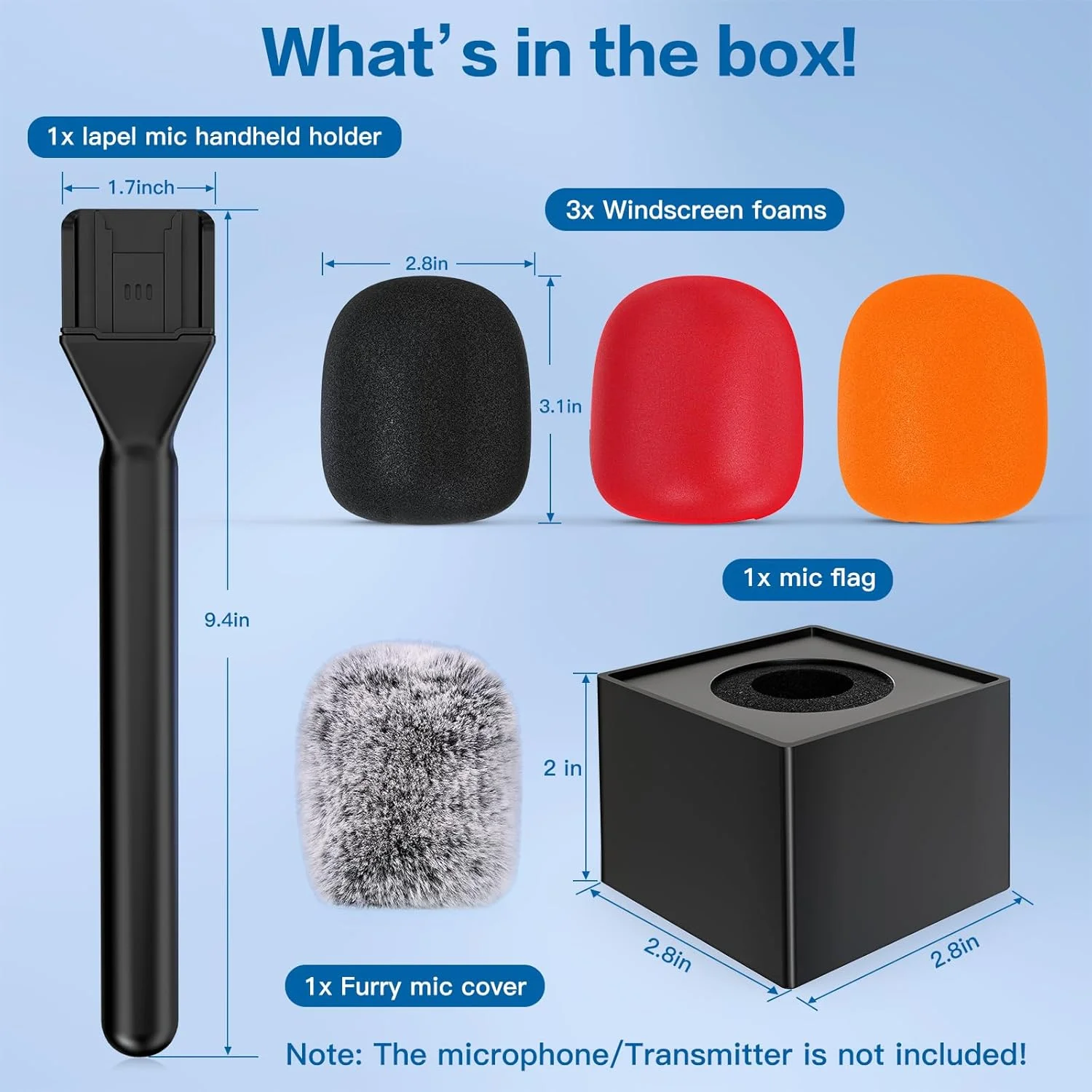 پایه میکروفون برای DJI/Rode/Lark m1/m2، پایه دستی مصاحبه برای میکروفون یقه‌ای با فیلتر پاپ/بادگیر/جعبه پرچم کانال، ریگ میکروفون برای ولاگ، گزارش، پادکست، یوتیوب