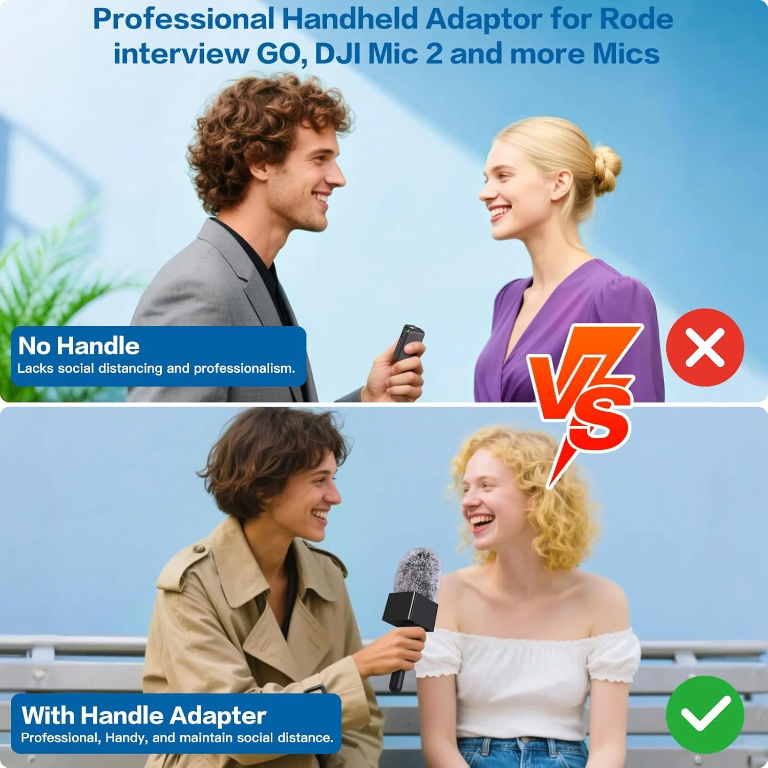 پایه میکروفون برای DJI/Rode/Lark m1/m2، پایه دستی مصاحبه برای میکروفون یقه‌ای با فیلتر پاپ/بادگیر/جعبه پرچم کانال، ریگ میکروفون برای ولاگ، گزارش، پادکست، یوتیوب