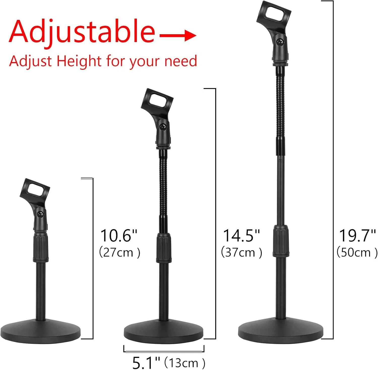 پایه میکروفون رومیزی گردن غازی تلسکوپی Geekria for Creators با بازوی انعطاف پذیر سازگار با Shure KSM11, SM57, TONOR D5, K1، نگهدارنده میکروفون رومیزی قابل تنظیم با پایه وزنی