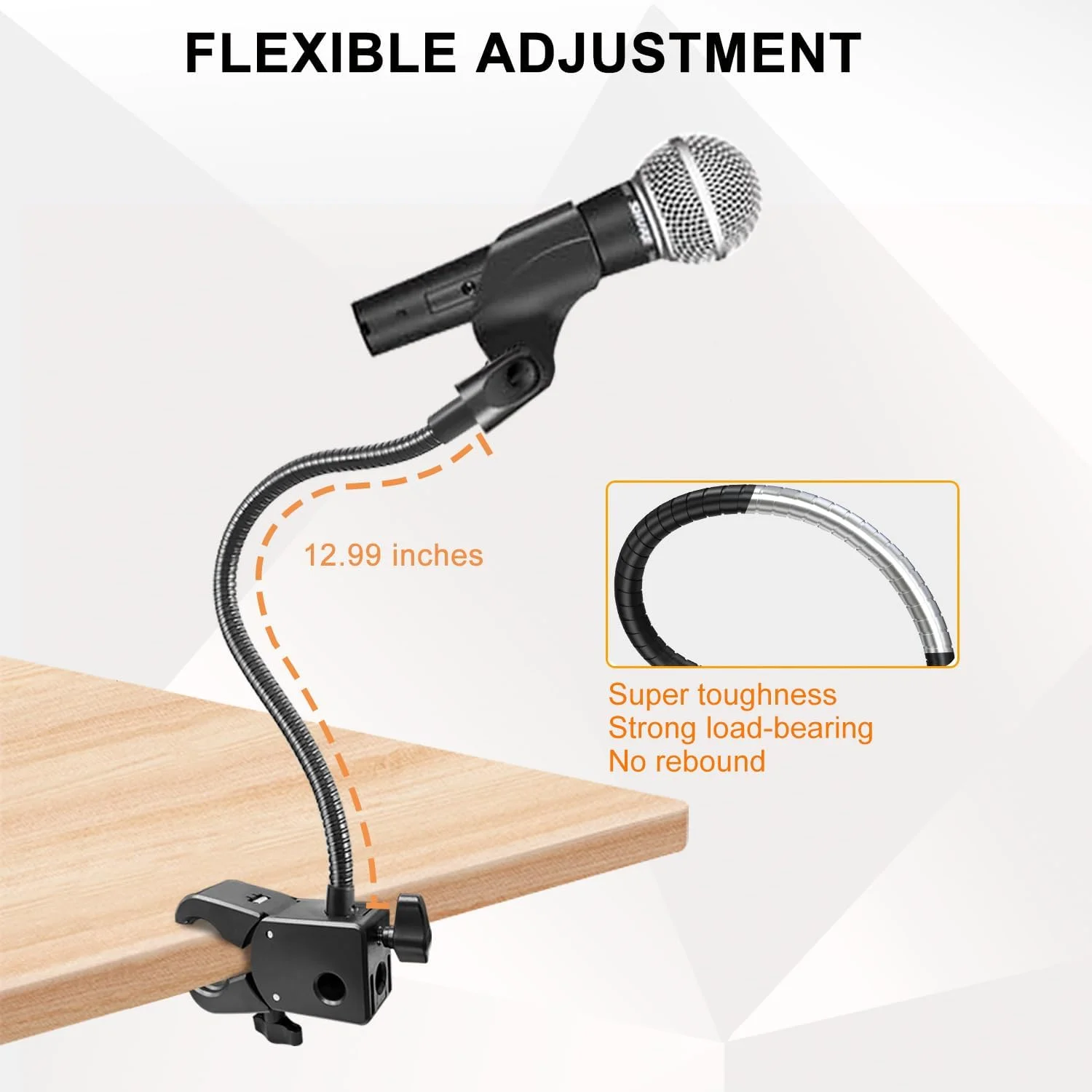 پایه میکروفون گردن غازی، پایه بازوی میکروفون انعطاف پذیر، پایه میکروفون رومیزی با گیره سوپر کلمپ و آداپتور 3/8 اینچ به 5/8 اینچ، سازگار با Shure/Fifine / AT2020 / Pyle/Blue Snowball/Razer (13 اینچ)