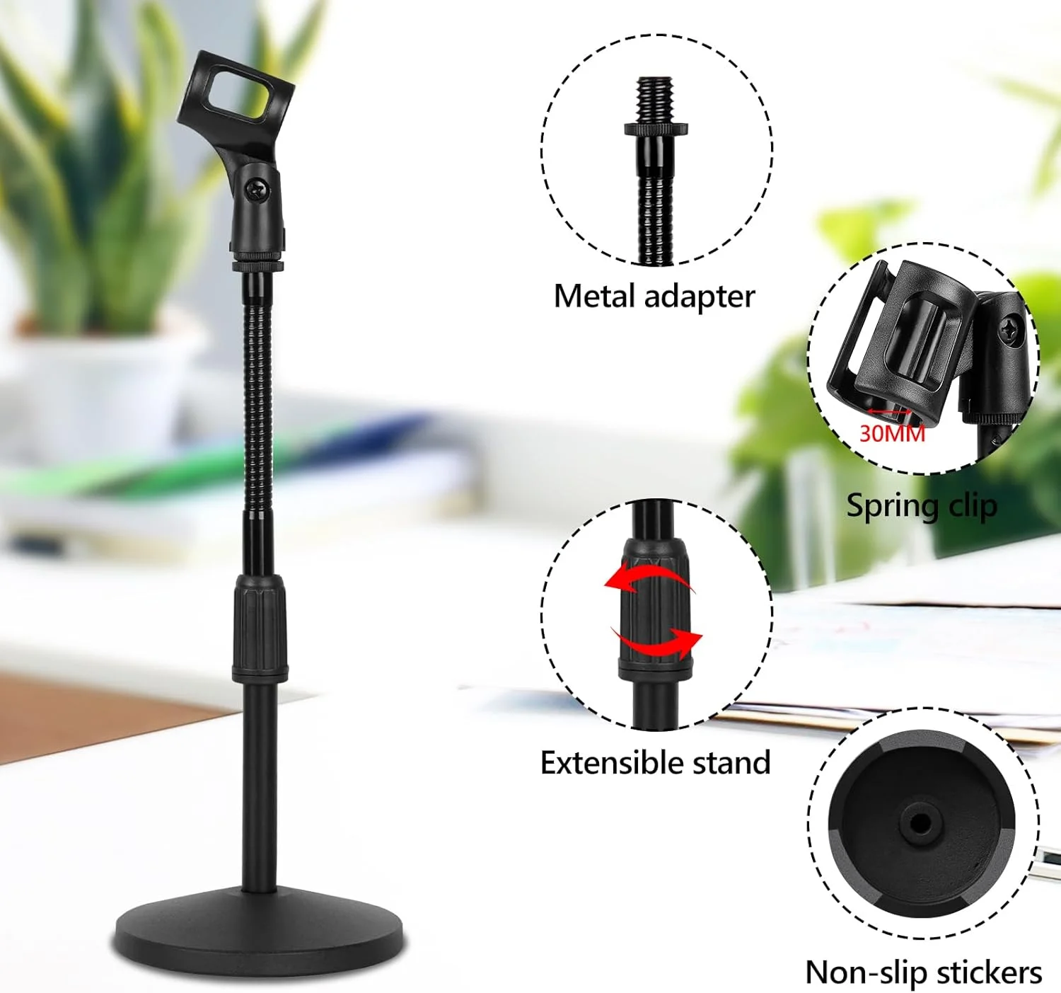 پایه میکروفون رومیزی گردن غازی تلسکوپی Geekria for Creators با بازوی انعطاف پذیر سازگار با Shure KSM11, SM57, TONOR D5, K1، نگهدارنده میکروفون رومیزی قابل تنظیم با پایه وزنی