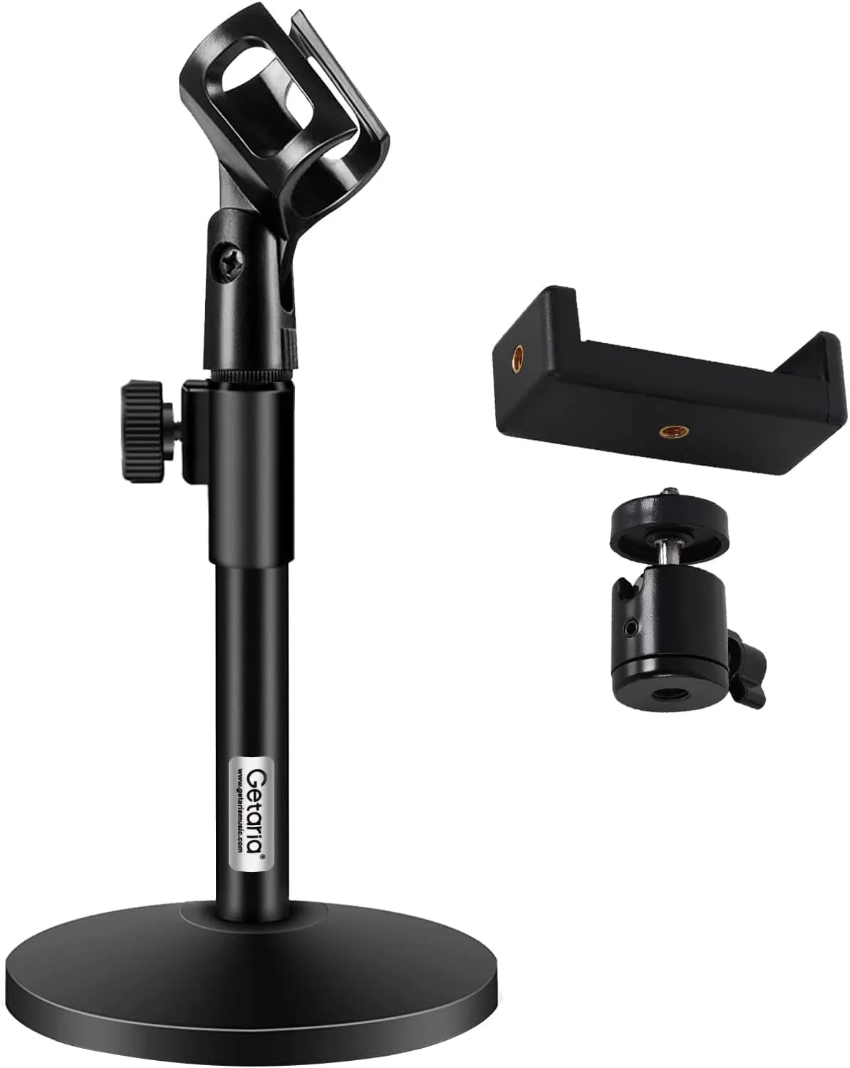 پایه میکروفون رومیزی کوچک - تاشو، پایه ضد لغزش، ارتفاع قابل تنظیم، سازگار با ATR2100-USB، AT2005-USB، Q2U، Xm8500، SM58-LC، PGA48/PGA58 - مشکی، فلزی، جمع و جور