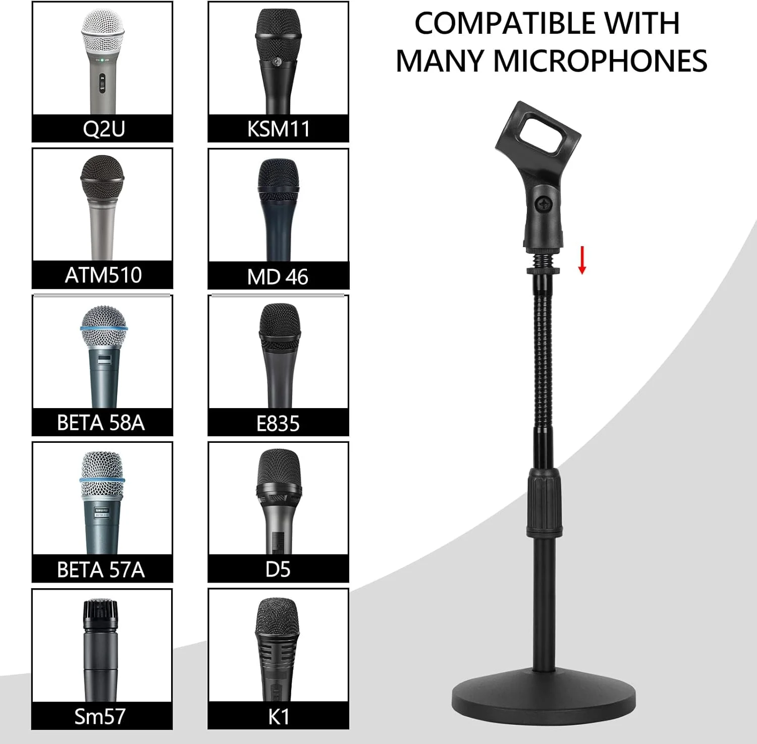 پایه میکروفون رومیزی گردن غازی تلسکوپی Geekria for Creators با بازوی انعطاف پذیر سازگار با Shure KSM11, SM57, TONOR D5, K1، نگهدارنده میکروفون رومیزی قابل تنظیم با پایه وزنی