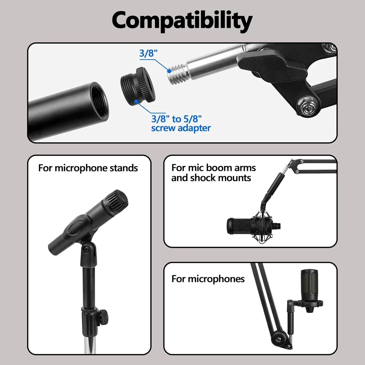 آداپتور افزایش طول پایه میکروفون Geekria for Creators، تبدیل 5/8 اینچ نری به 3/8 اینچ مادگی و 5/8 اینچ نری به 1/4 اینچ مادگی، لوله افزایش طول بازویی میکروفون 5/8 اینچ نری به 5/8 اینچ مادگی (مشکی / بسته 3 عددی)