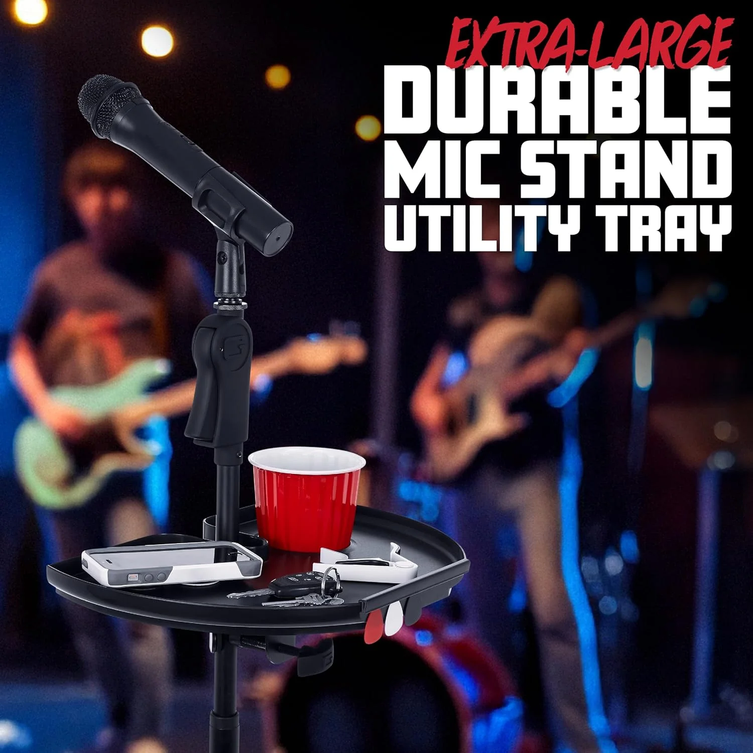 سینی لوازم جانبی پایه میکروفون Gator Frameworks با جای نوشیدنی و جای پیک گیتار؛ فوق العاده بزرگ 35.5 در 22.8 سانتی متر (GFW-MICACCTRAYXL)