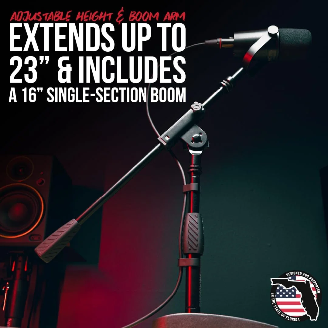 پایه میکروفون کوتاه با پایه سنگین و کلاچ چرخشی نرم، بازوی بوم و هر دو مانت 3/8 و 5/8 اینچ; ابعاد - 4.5" X 8" (Gfw-Mic-0821)