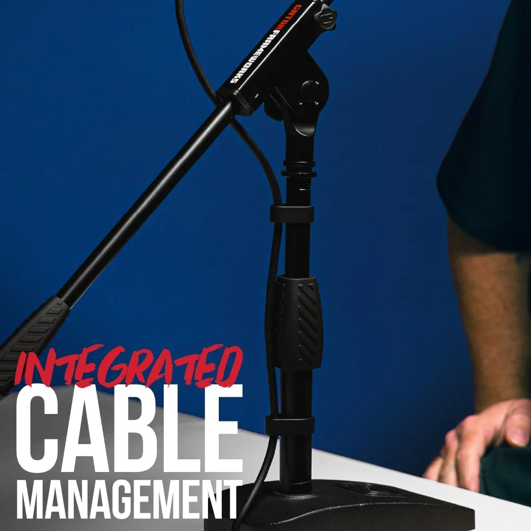 پایه میکروفون کوتاه با پایه سنگین و کلاچ چرخشی نرم، بازوی بوم و هر دو مانت 3/8 و 5/8 اینچ; ابعاد - 4.5" X 8" (Gfw-Mic-0821)