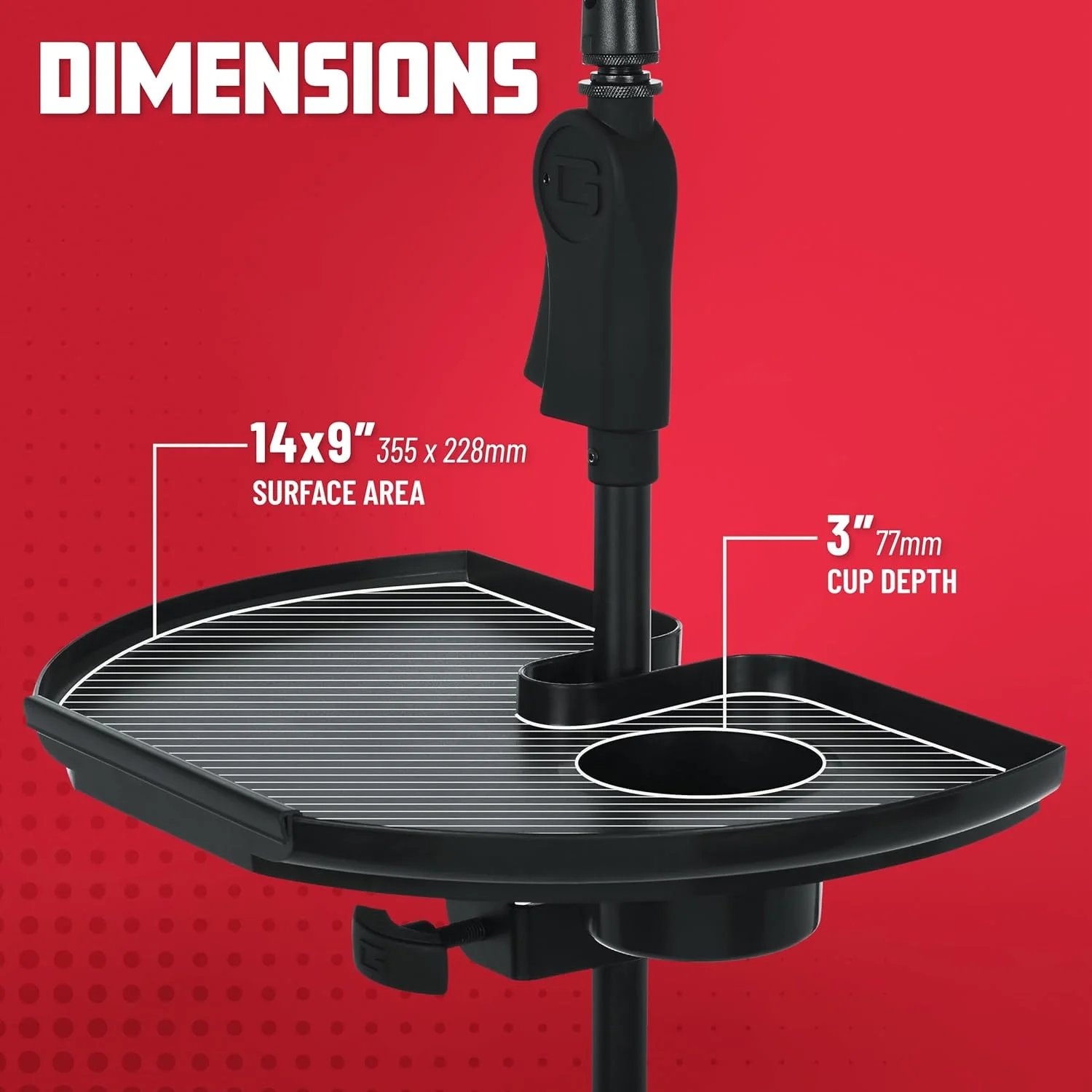 سینی لوازم جانبی پایه میکروفون Gator Frameworks با جای نوشیدنی و جای پیک گیتار؛ فوق العاده بزرگ 35.5 در 22.8 سانتی متر (GFW-MICACCTRAYXL)