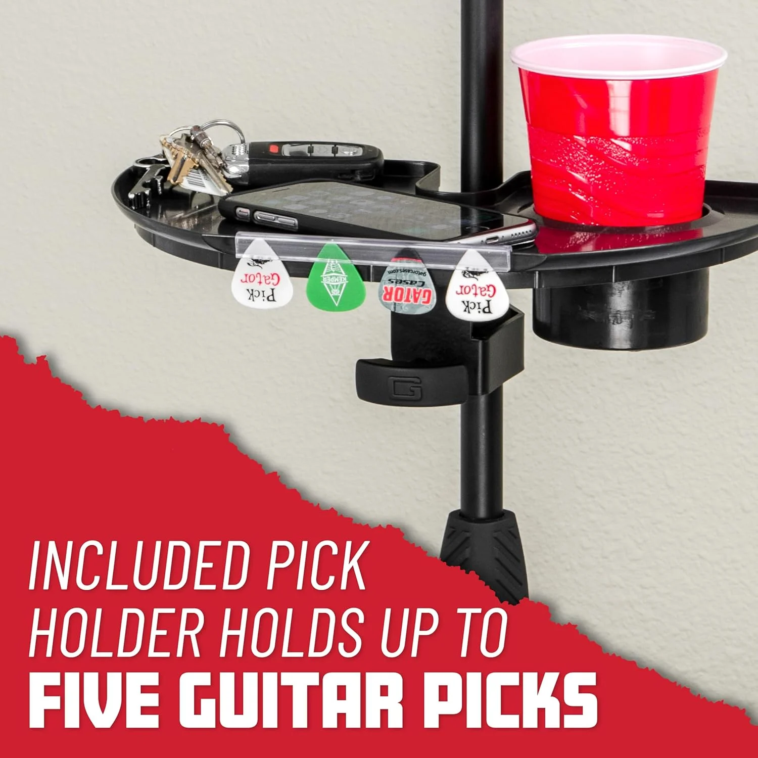 سینی نگهدارنده لوازم جانبی پایه میکروفون Gator Frameworks با جای لیوان و محفظه پیک