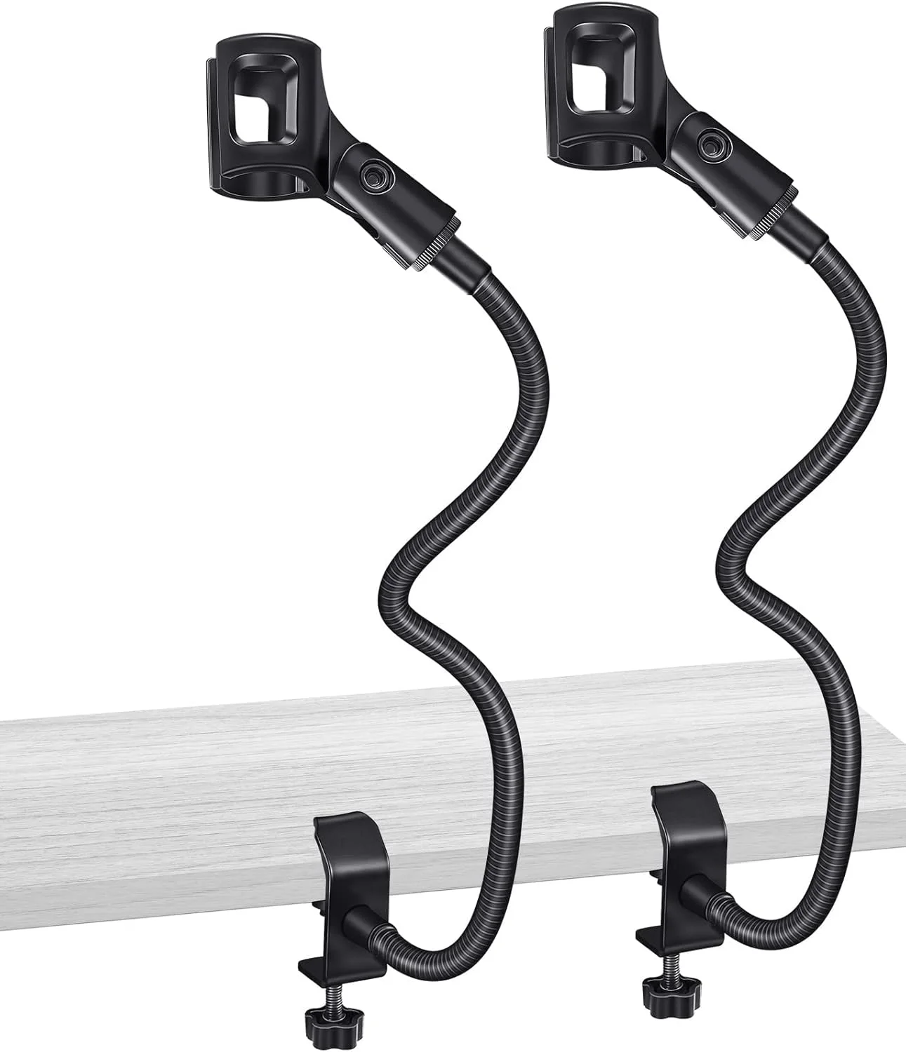 بازوی میکروفون Excefore، پایه میکروفون رومیزی انعطاف پذیر، پایه میکروفون قابل تنظیم 360 درجه با آداپتور 3/8 اینچ به 5/8 اینچ، نگهدارنده گیره میکروفون، گیره رومیزی ارتقا یافته 2 عدد