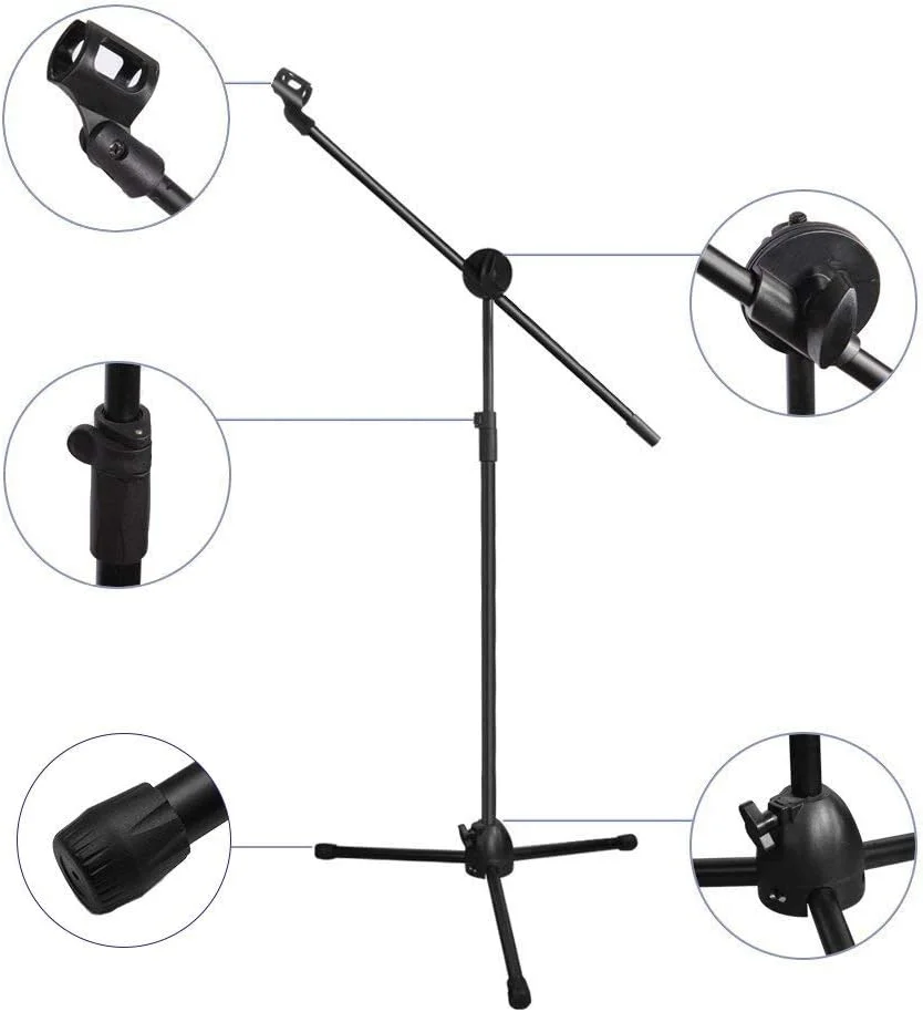 پایه میکروفون ایستاده 2 عددی eWINNER، سه پایه بوم تاشو قابل تنظیم و سنگین با 2 گیره نگهدارنده میکروفون برای اجرای زنده/کارائوکه/سخنرانی/عروسی/جشن استیج/فعالیت های فضای باز