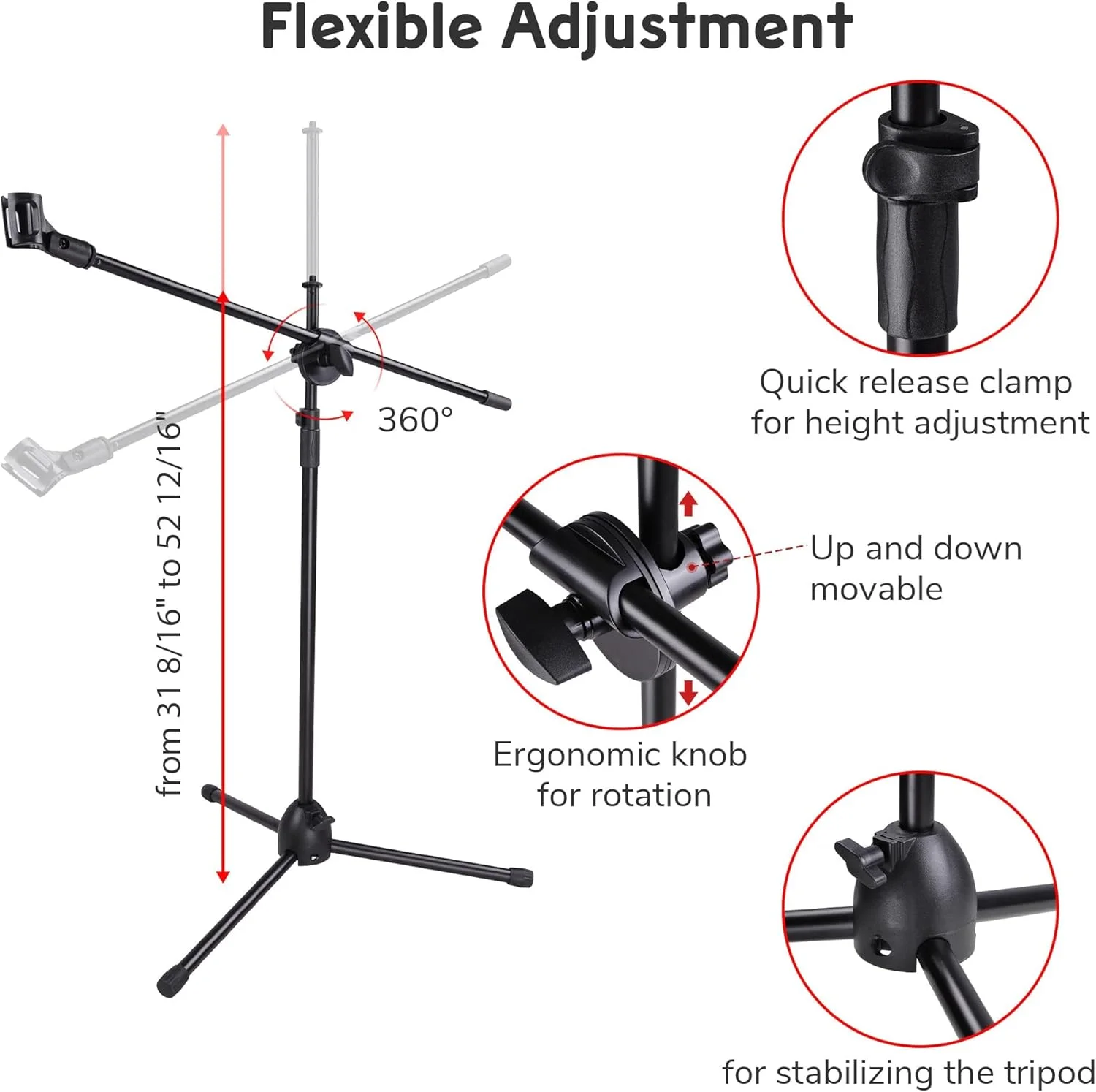 پایه میکروفون ایستاده 2 عددی eWINNER، سه پایه بوم تاشو قابل تنظیم و سنگین با 2 گیره نگهدارنده میکروفون برای اجرای زنده/کارائوکه/سخنرانی/عروسی/جشن استیج/فعالیت های فضای باز