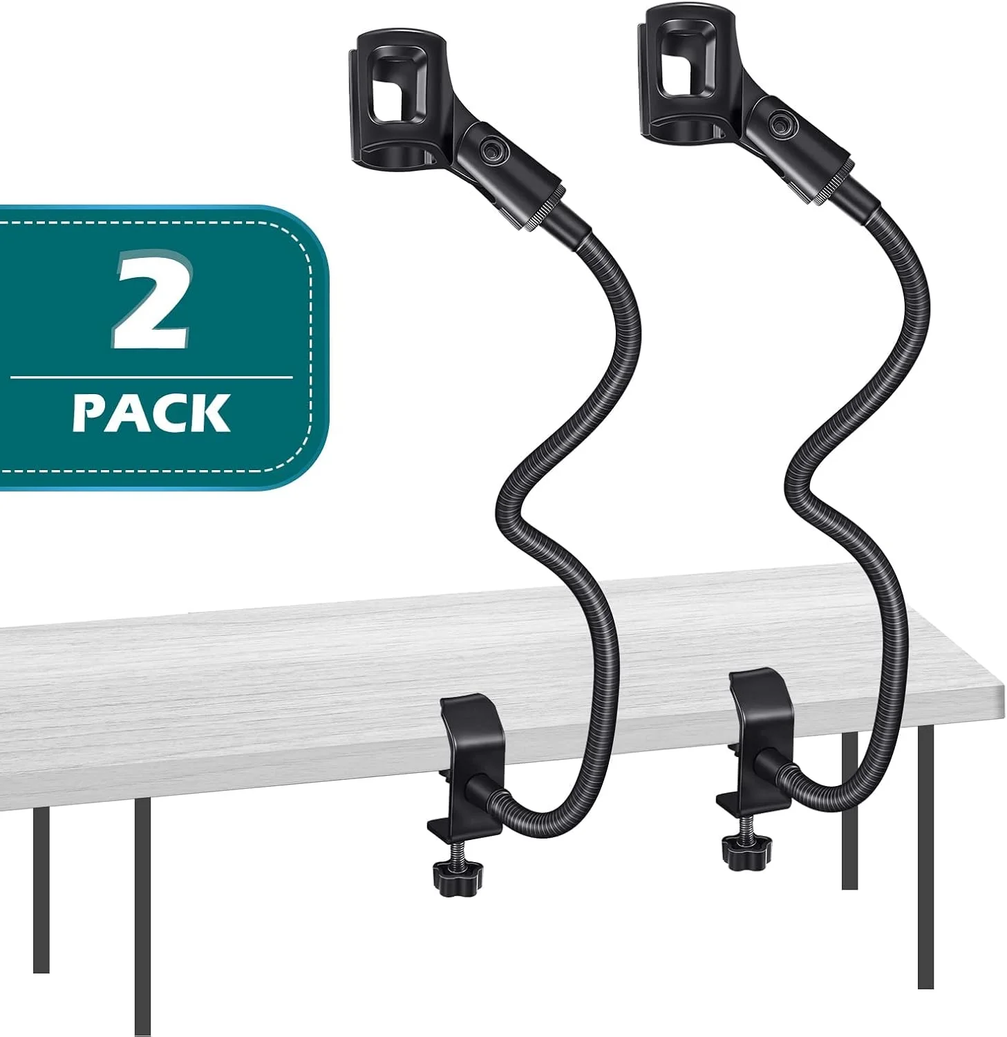 بازوی میکروفون Excefore، پایه میکروفون رومیزی انعطاف پذیر، پایه میکروفون قابل تنظیم 360 درجه با آداپتور 3/8 اینچ به 5/8 اینچ، نگهدارنده گیره میکروفون، گیره رومیزی ارتقا یافته 2 عدد