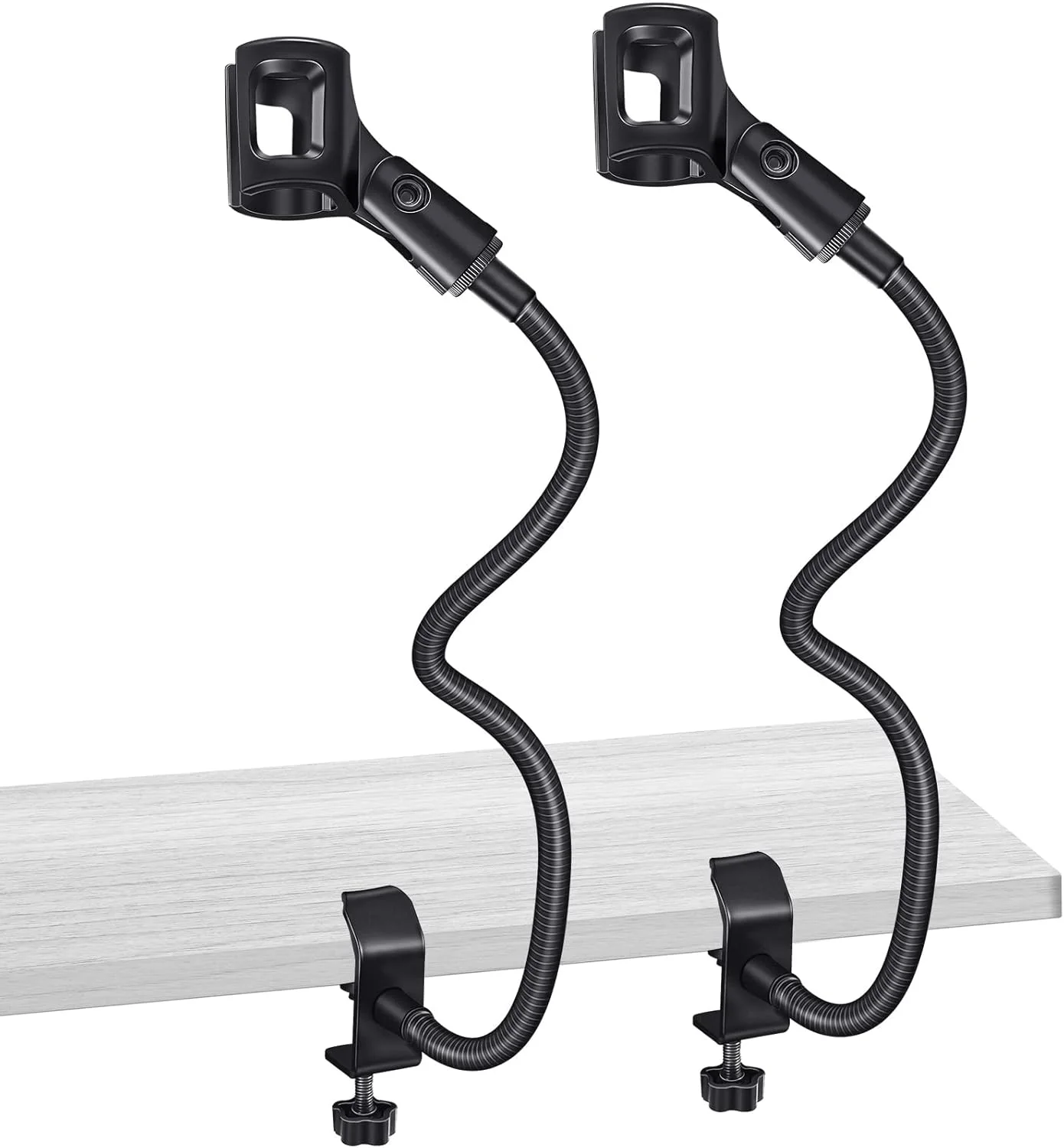 بازوی میکروفون Excefore، پایه میکروفون رومیزی انعطاف پذیر، پایه میکروفون قابل تنظیم 360 درجه با آداپتور 3/8 اینچ به 5/8 اینچ، نگهدارنده گیره میکروفون، گیره رومیزی ارتقا یافته 2 عدد