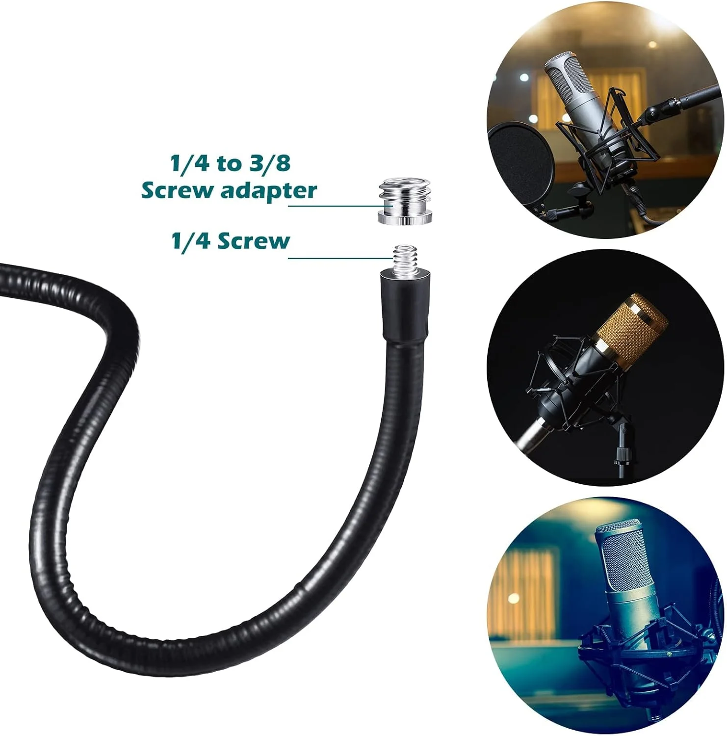 بازوی میکروفون Excefore، پایه میکروفون رومیزی انعطاف پذیر، پایه میکروفون قابل تنظیم 360 درجه با آداپتور 3/8 اینچ به 5/8 اینچ، نگهدارنده گیره میکروفون، گیره رومیزی ارتقا یافته 2 عدد
