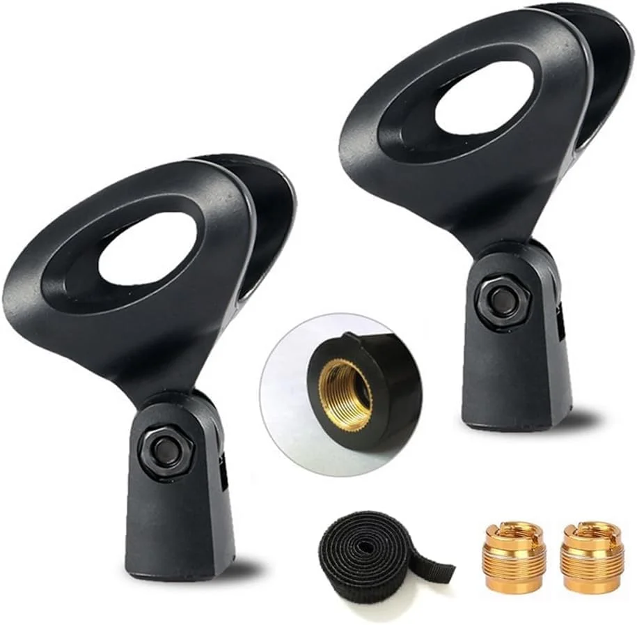 نگهدارنده گیره میکروفون یونیورسال به همراه آداپتورهای پیچی فلزی 5/8 اینچ نر به 3/8 اینچ ماده برای پایه میکروفون، میکروفون دستی - بسته 2 عددی