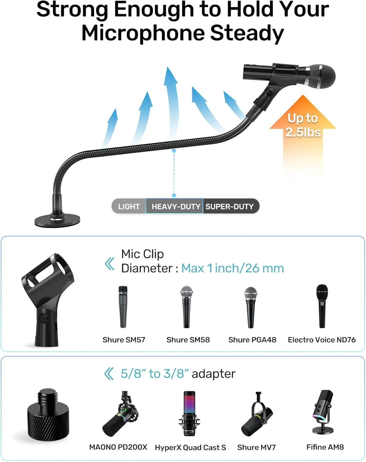 پایه نگهدارنده میکروفون گردن غازی 19 اینچی، قابل نصب روی میز و دیوار، بازوی میکروفون انعطاف پذیر و مقاوم با پایه فلنج دار، ایده آل برای جایگاه سخنرانی، استودیو، سخنرانی، پادکست، بازی، استریم پایه نگهدارنده میکروفون گردن غازی 19 اینچی، قابل نصب روی میز و دیوار، بازوی میکروفون انعطاف پذیر و مقاوم با پایه فلنج دار، ایده آل برای جایگاه سخنرانی، استودیو، سخنرانی، پادکست، بازی، استریم