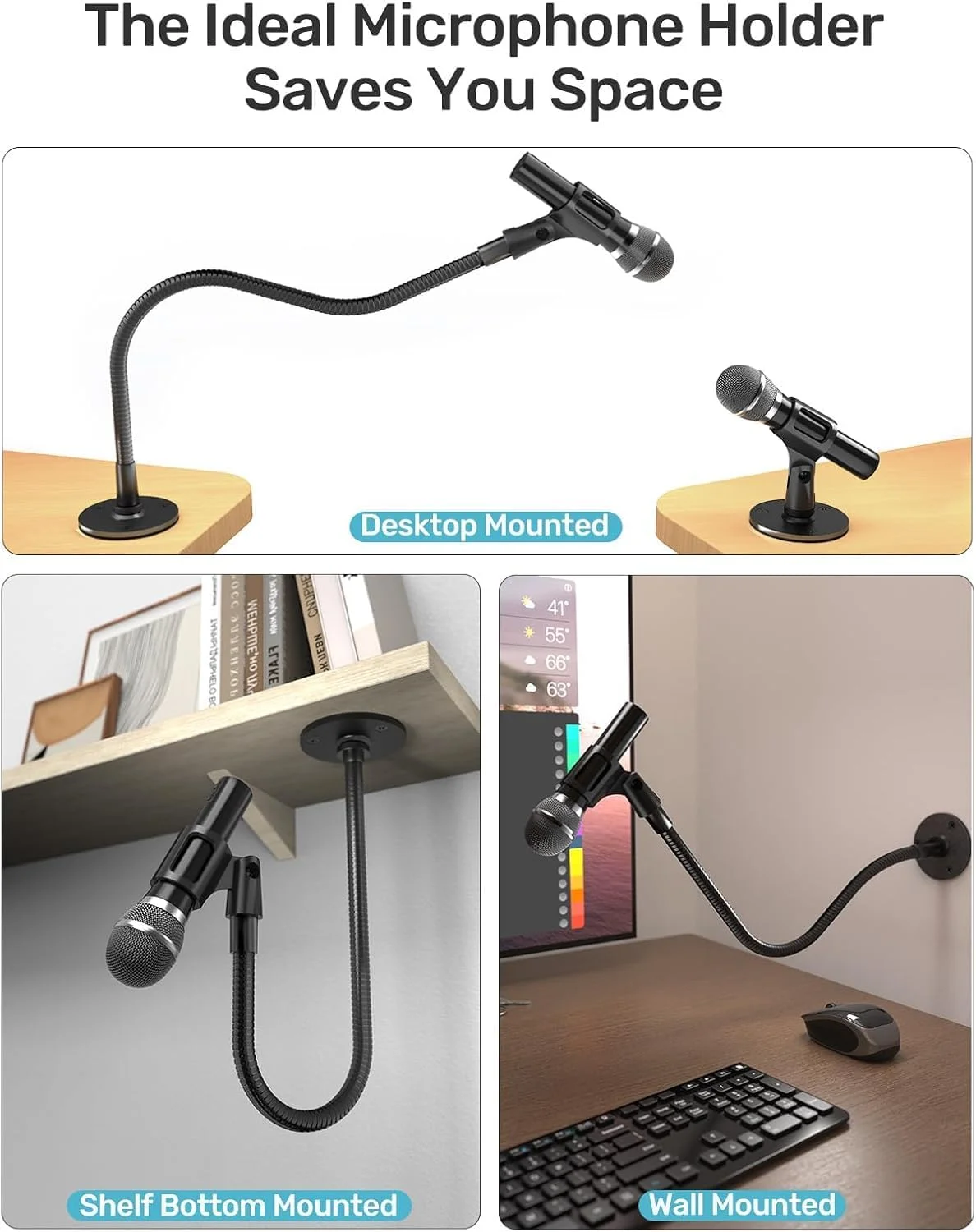 پایه میکروفون گردن غازی 19 اینچی، نگهدارنده میکروفون انعطاف پذیر و مقاوم با پایه فلنج دار، ایده آل برای تریبون، استودیو، پادکست، سخنرانی، پخش، بازی و استریم