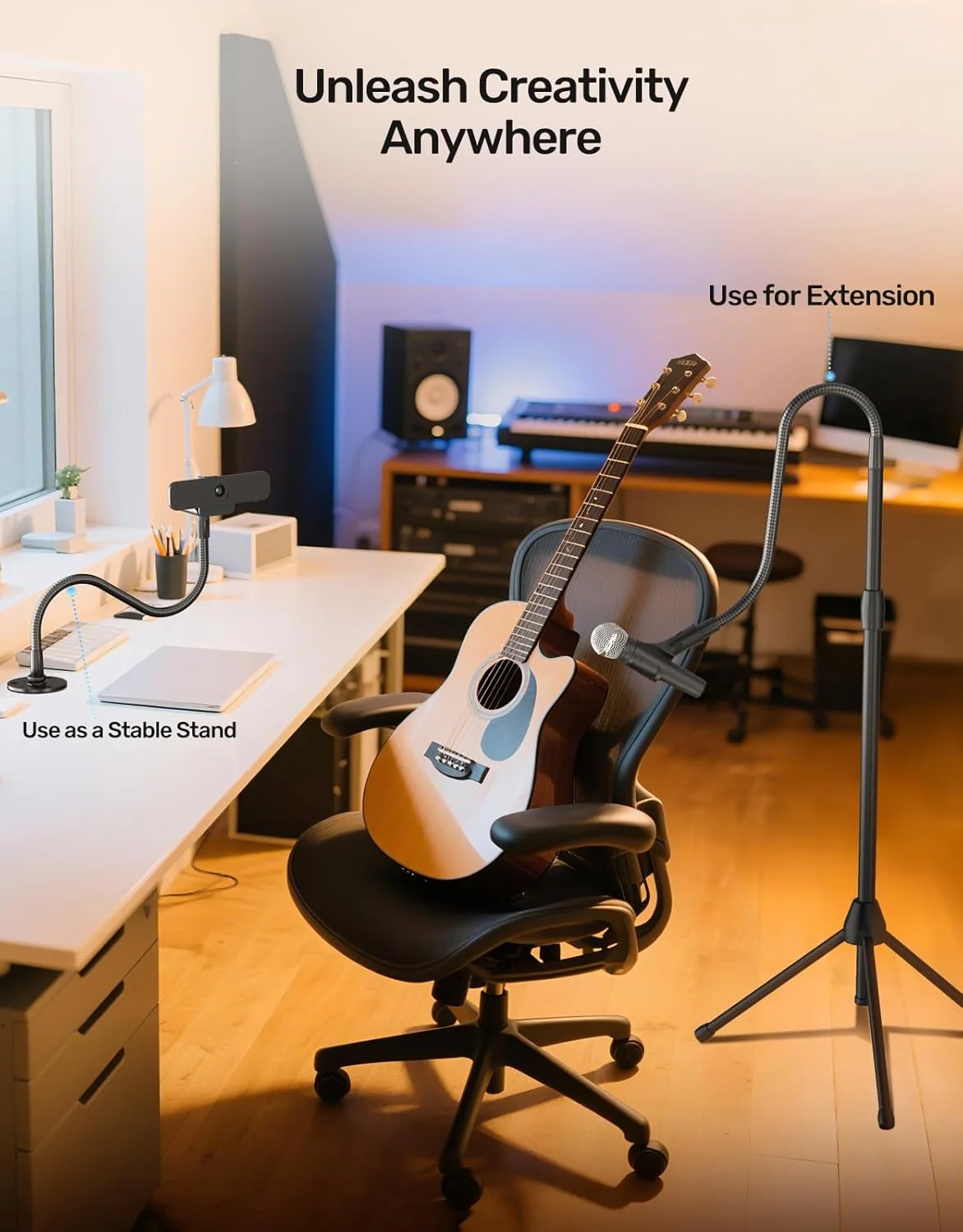 گردن غازی میکروفون 19 اینچی (رزوه 5/8-27) - بازوی میکروفون جهانی سنگین، تنظیم 360 درجه، ظرفیت بار 3 پوند، طراحی بدون افتادگی برای تریبون، ضبط درام، سخنرانی، کلیسا و راه اندازی DIY