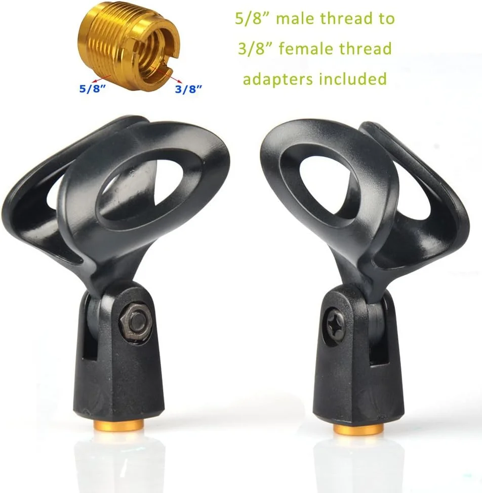 نگهدارنده گیره میکروفون یونیورسال به همراه آداپتورهای پیچی فلزی 5/8 اینچ نر به 3/8 اینچ ماده برای پایه میکروفون، میکروفون دستی - بسته 2 عددی