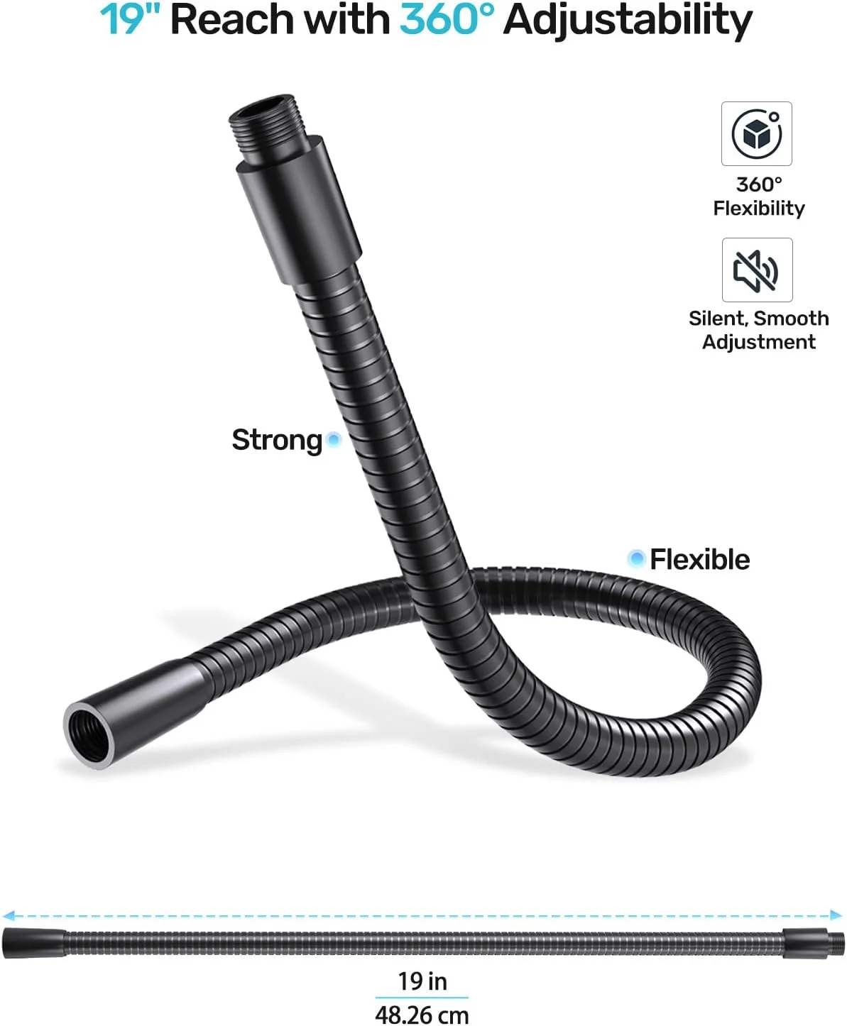 گردن غازی میکروفون 19 اینچی (رزوه 5/8-27) - بازوی میکروفون جهانی سنگین، تنظیم 360 درجه، ظرفیت بار 3 پوند، طراحی بدون افتادگی برای تریبون، ضبط درام، سخنرانی، کلیسا و راه اندازی DIY