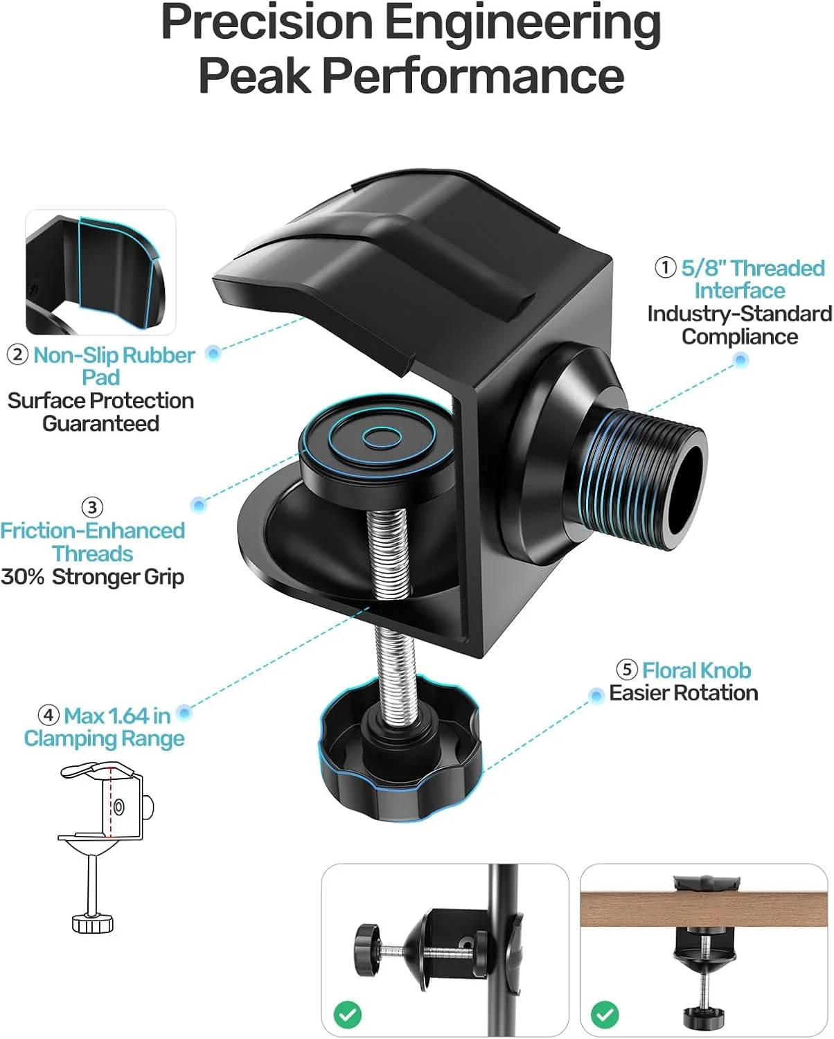 پایه میکروفون گردن غازی 19 اینچی، بازوی میکروفون قابل تنظیم 360 درجه با 2 نگهدارنده میکروفون، گیره پایه میله و آداپتورهای پیچی 5/8"-3/8" و 5/8"-1/4"، ایده آل برای پادکست، سخنرانی و ضبط پیانو/درام