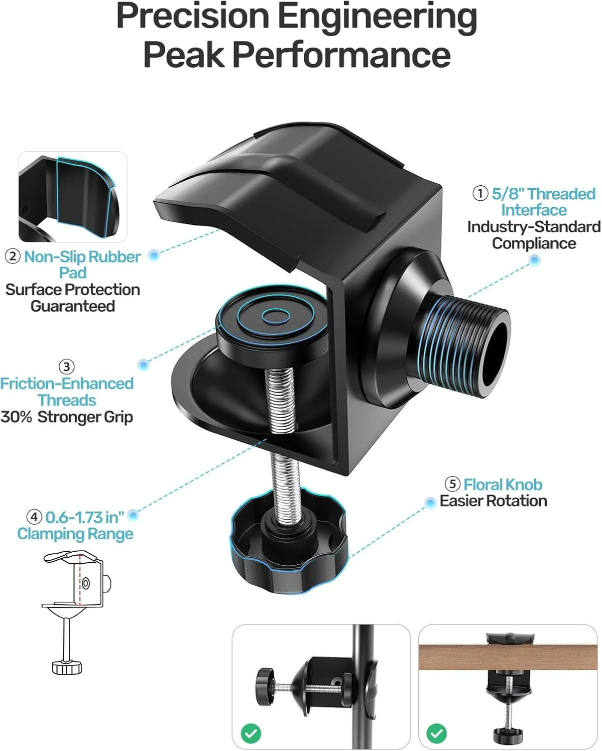 پایه میکروفون گردن غازی 19 اینچی، بازوی قابل تنظیم 360 درجه با 2 نگهدارنده میکروفون و گیره میله سنگین و آداپتورهای پیچ 5/8 اینچ به 3/8 اینچ و 5/8 اینچ به 1/4 اینچ، ایده آل برای پادکست، جایگاه سخنرانی و اجرای پیانو