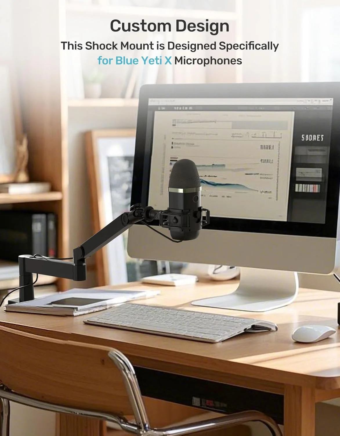 لرزه گیر میکروفون سفارشی برای Blue Yeti X مدل 2025، پایه ضد لرزش الاستیک با گیره نگهدارنده و آداپتور پیچی سازگار با میکروفون Yeti X