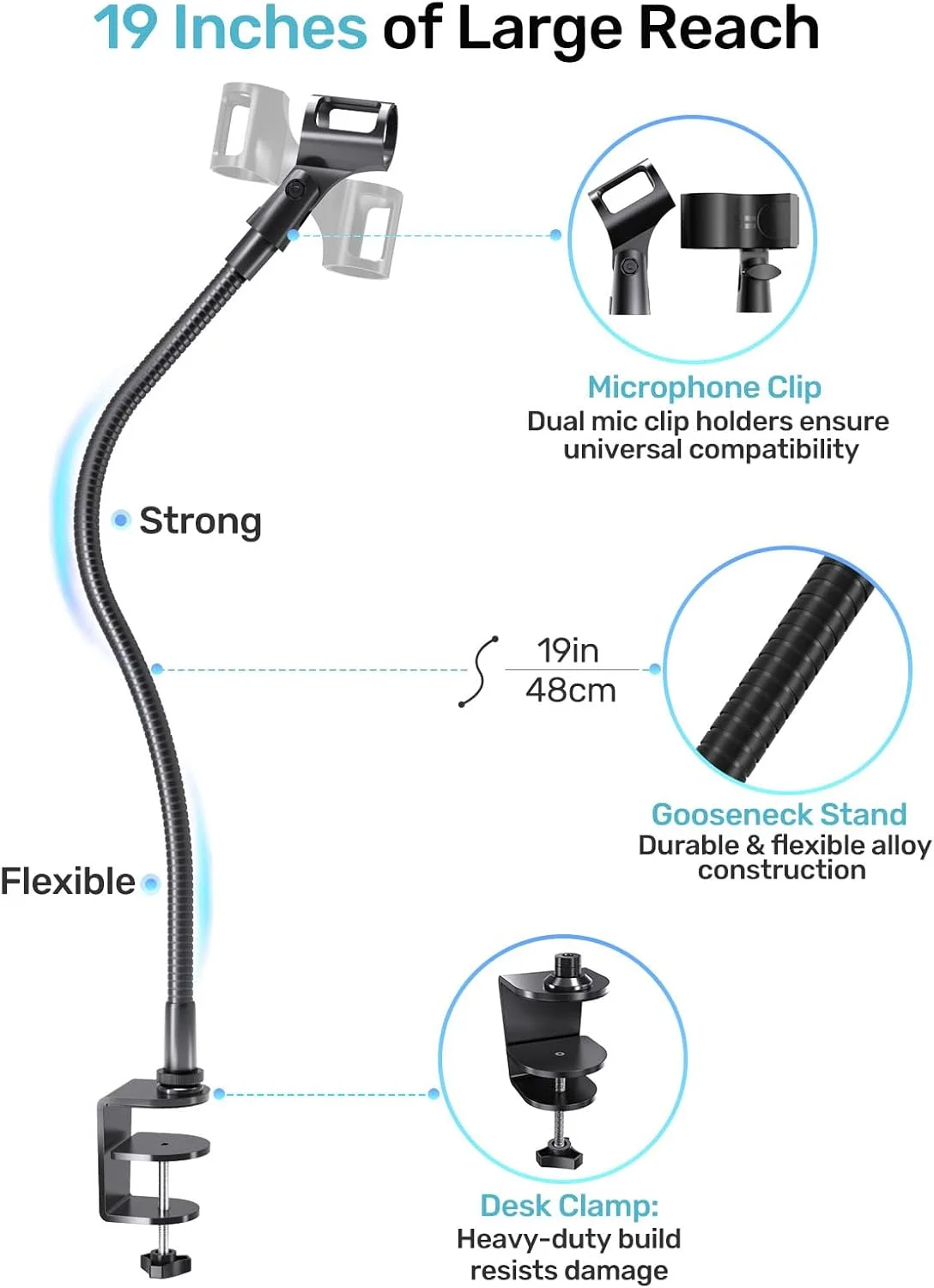 پایه میکروفون گردن غازی 19 اینچی برای میز