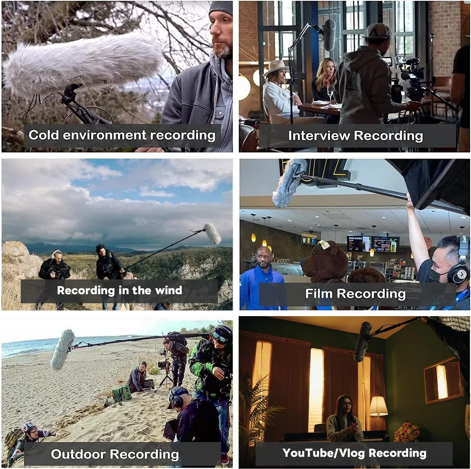 محافظ میکروفون DF DIGITALFOTO Micolive با بادگیر خزدار، شیشه بادگیر میکروفون و سیستم لرزه‌گیر، سازگار با سری Rode NTG، خط AT875R، سری Sennheiser MKE 600