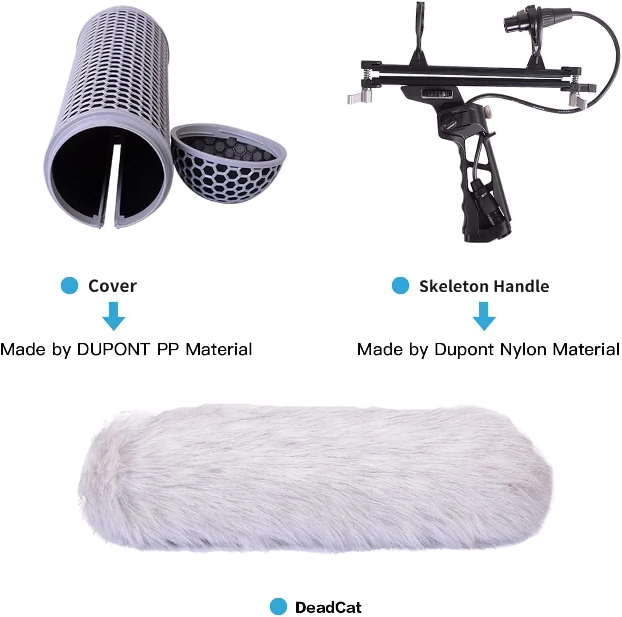 محافظ میکروفون DF DIGITALFOTO Micolive با بادگیر خزدار، شیشه بادگیر میکروفون و سیستم لرزه‌گیر، سازگار با سری Rode NTG، خط AT875R، سری Sennheiser MKE 600