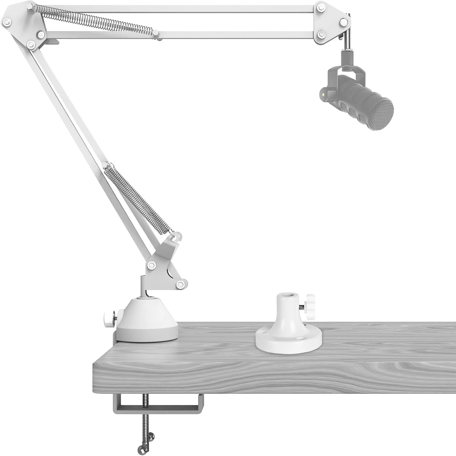 بازوی میکروفون Geekria for Creators سازگار با Rode PodMic, NT-USB, NT1-A, NT1 به همراه پایه فلنج رومیزی، استند معلق، بازوی قیچی میکروفون، نگهدارنده رومیزی (سفید)