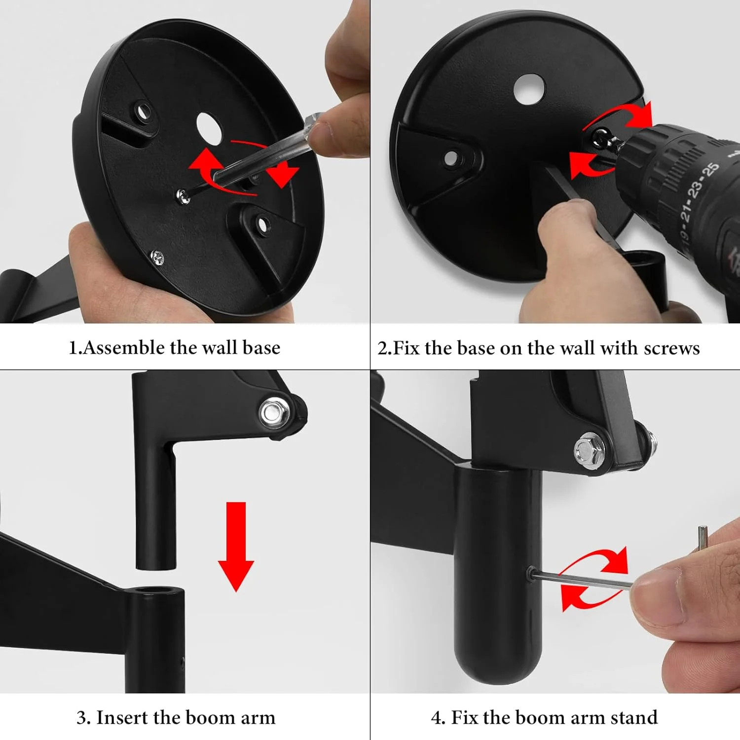 آداپتور بازوی بوم میکروفون Geekria for Creators، نگهدارنده میکروفون دیواری با دهانه رابط قابل تنظیم سازگار با Aokeo AK-35، TONOR T20، بازوی میکروفون InnoGear (مشکی)